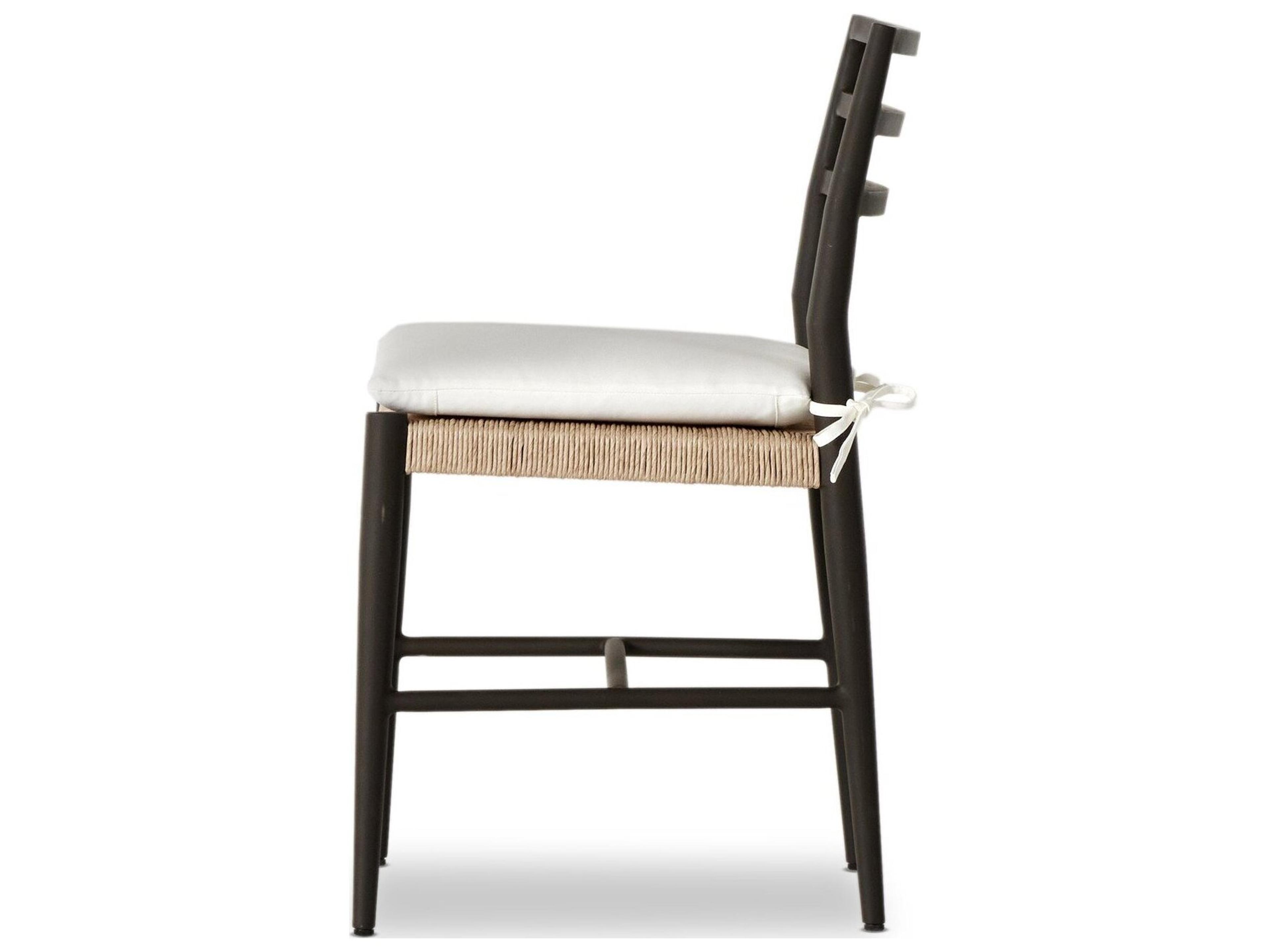 Four Hands Outdoor Solano Bronze / Vintage White Side Dining Chair with Stinson White Cushion