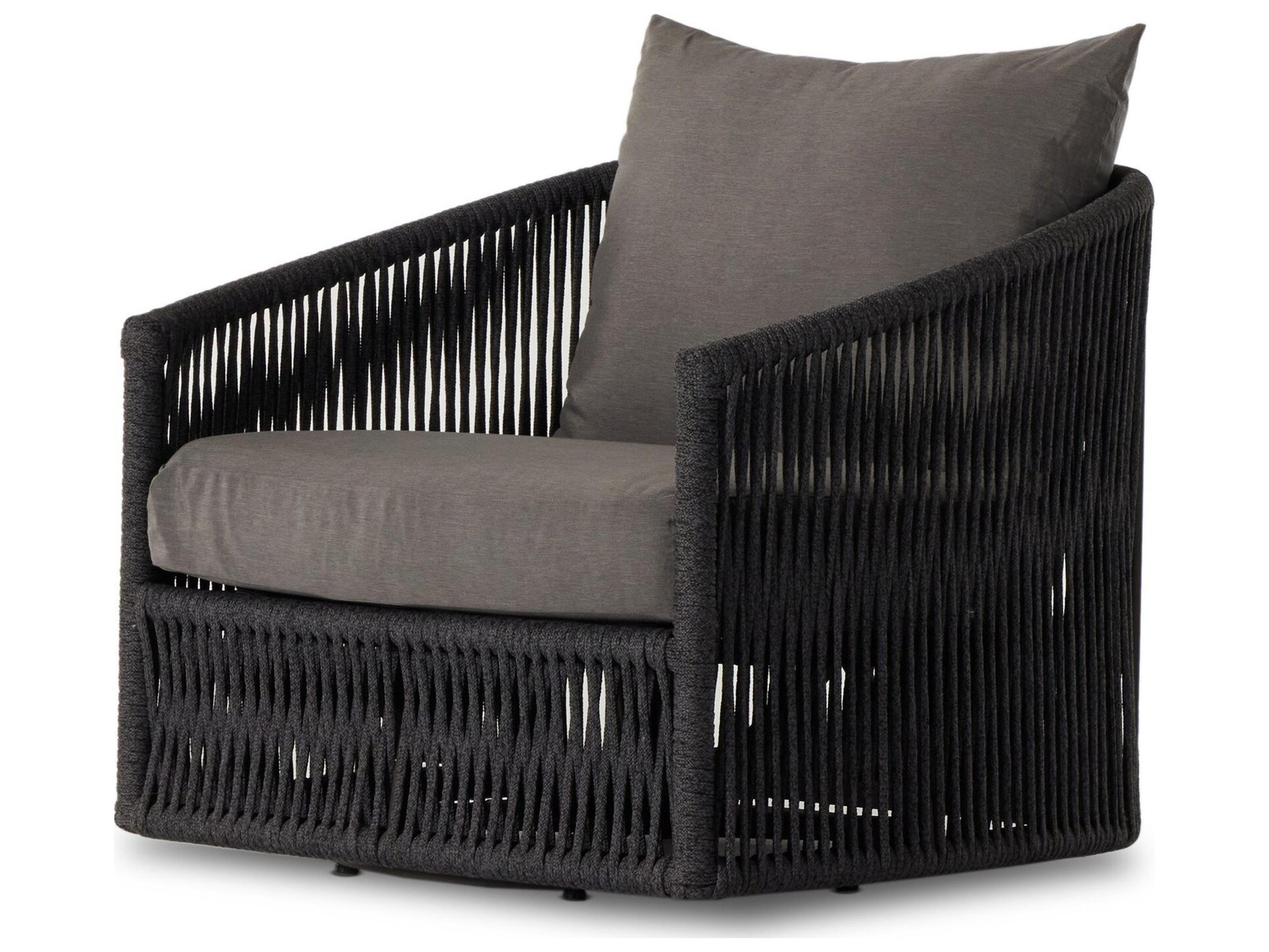 Solano Bronze / Thick Dark Grey Rope Swivel Lounge Chair with Venao Charcoal Cushion