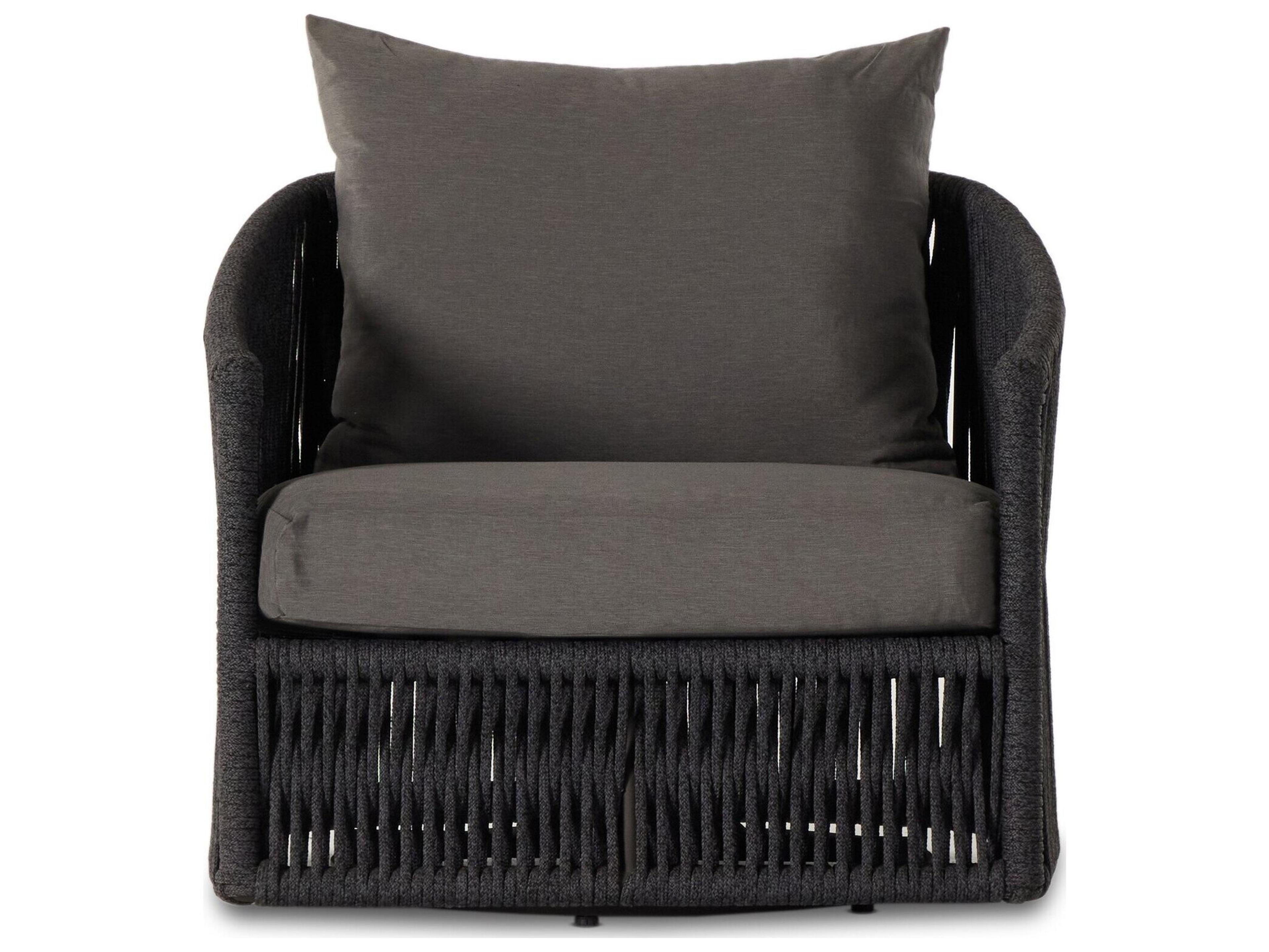 Four Hands Outdoor Solano Bronze / Thick Dark Grey Rope Swivel Lounge Chair with Venao Charcoal Cushion