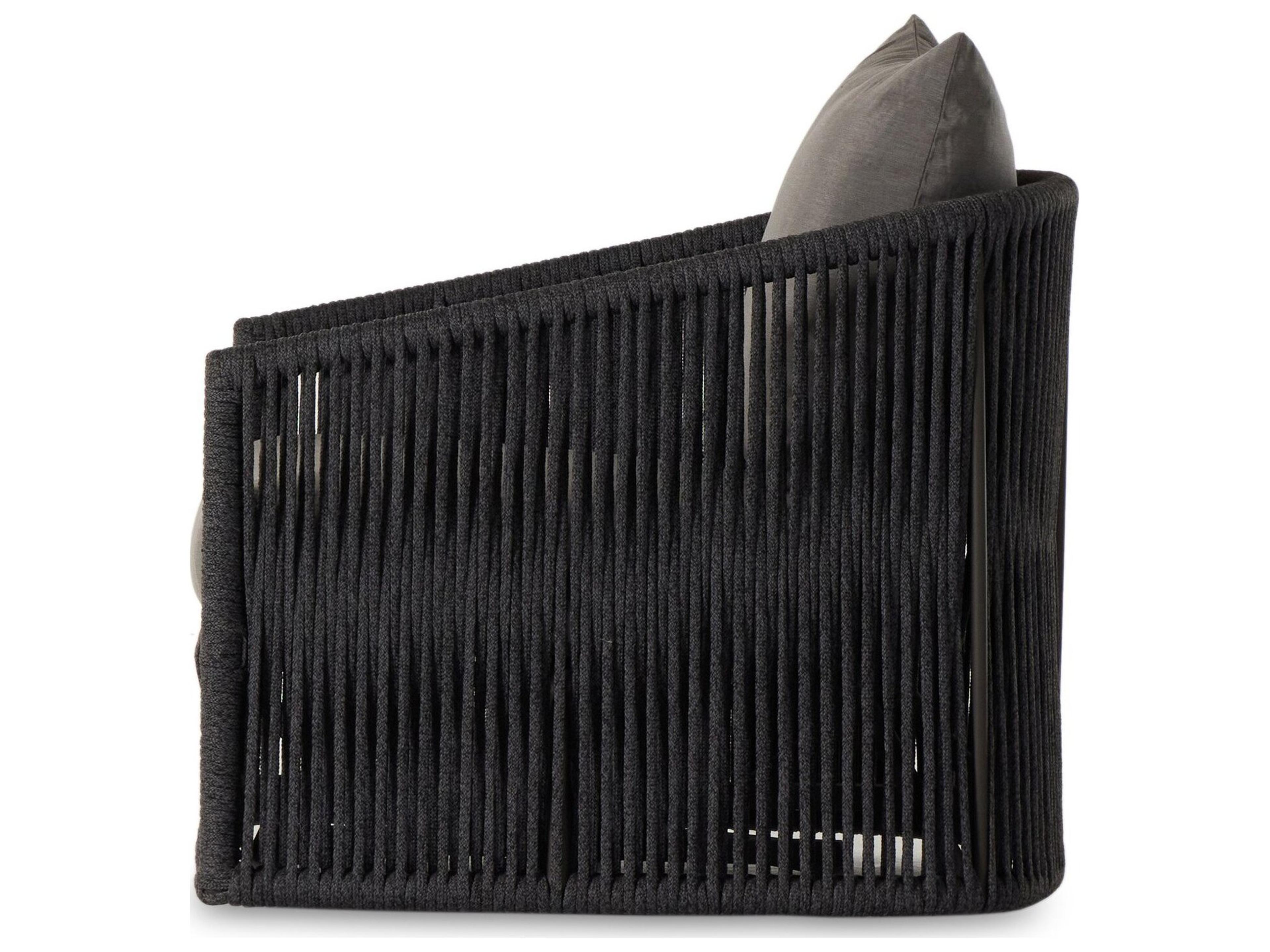 Four Hands Outdoor Solano Bronze / Thick Dark Grey Rope Swivel Lounge Chair with Venao Charcoal Cushion