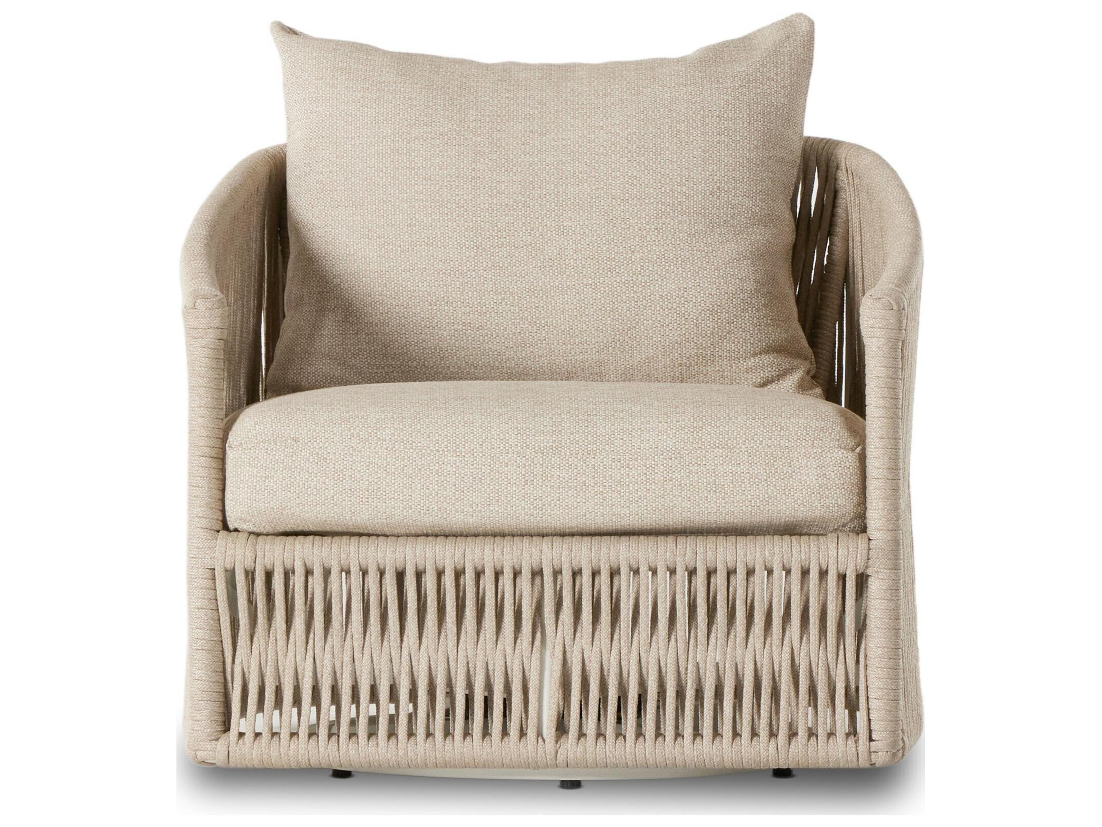 Luxecor Globetrotter Outdoor White Aluminum / Ivory Rope Swivel Lounge Chair with Faye Sand Cushion