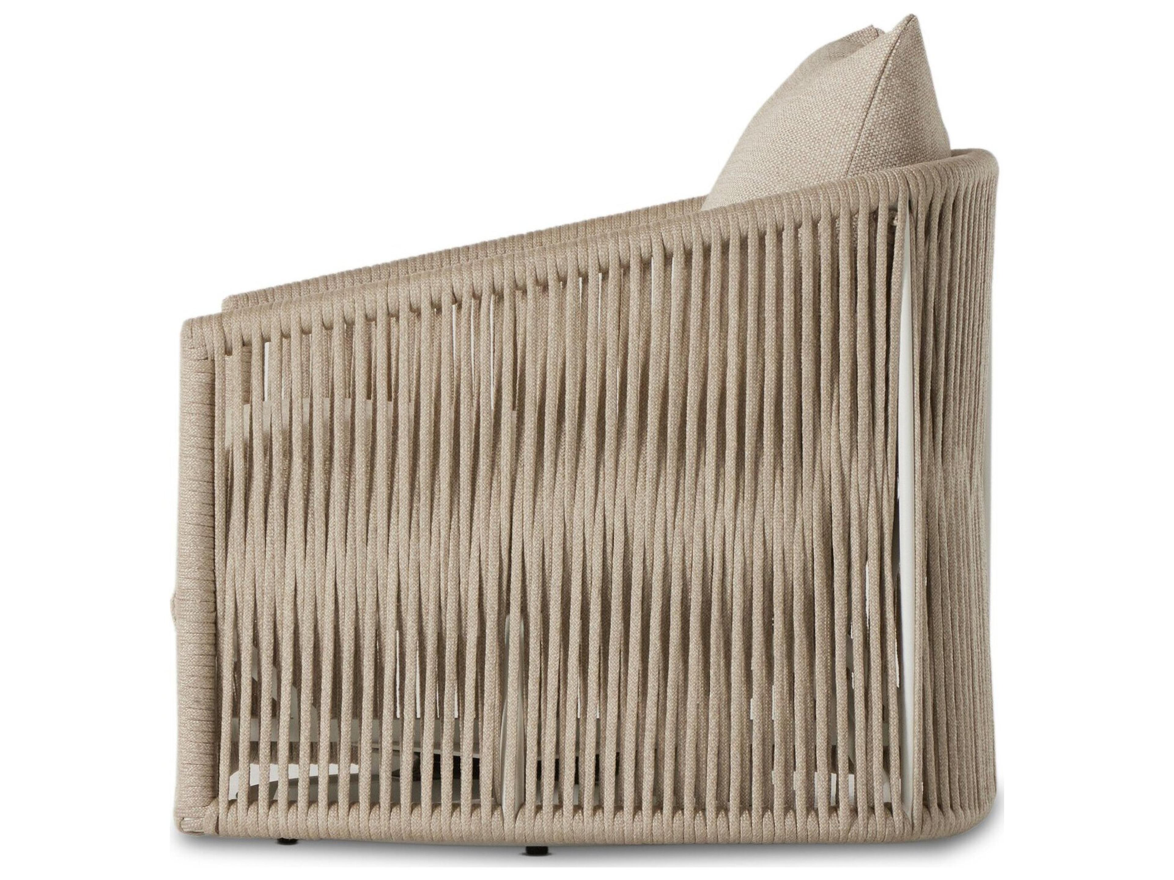 Luxecor Globetrotter Outdoor White Aluminum / Ivory Rope Swivel Lounge Chair with Faye Sand Cushion