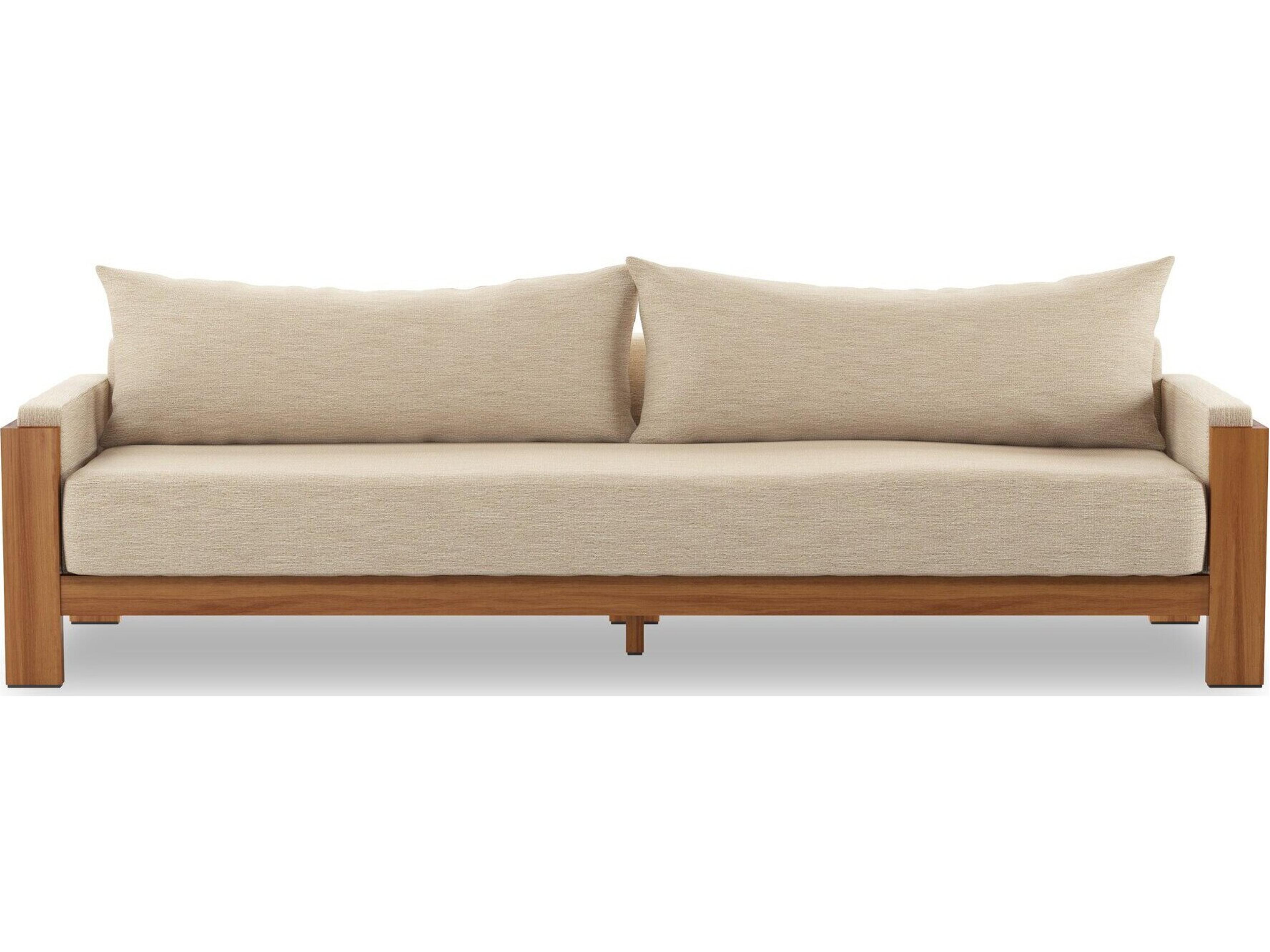 Four Hands Outdoor Duvall Natural Teak Sofa with Casa Cream Cushion
