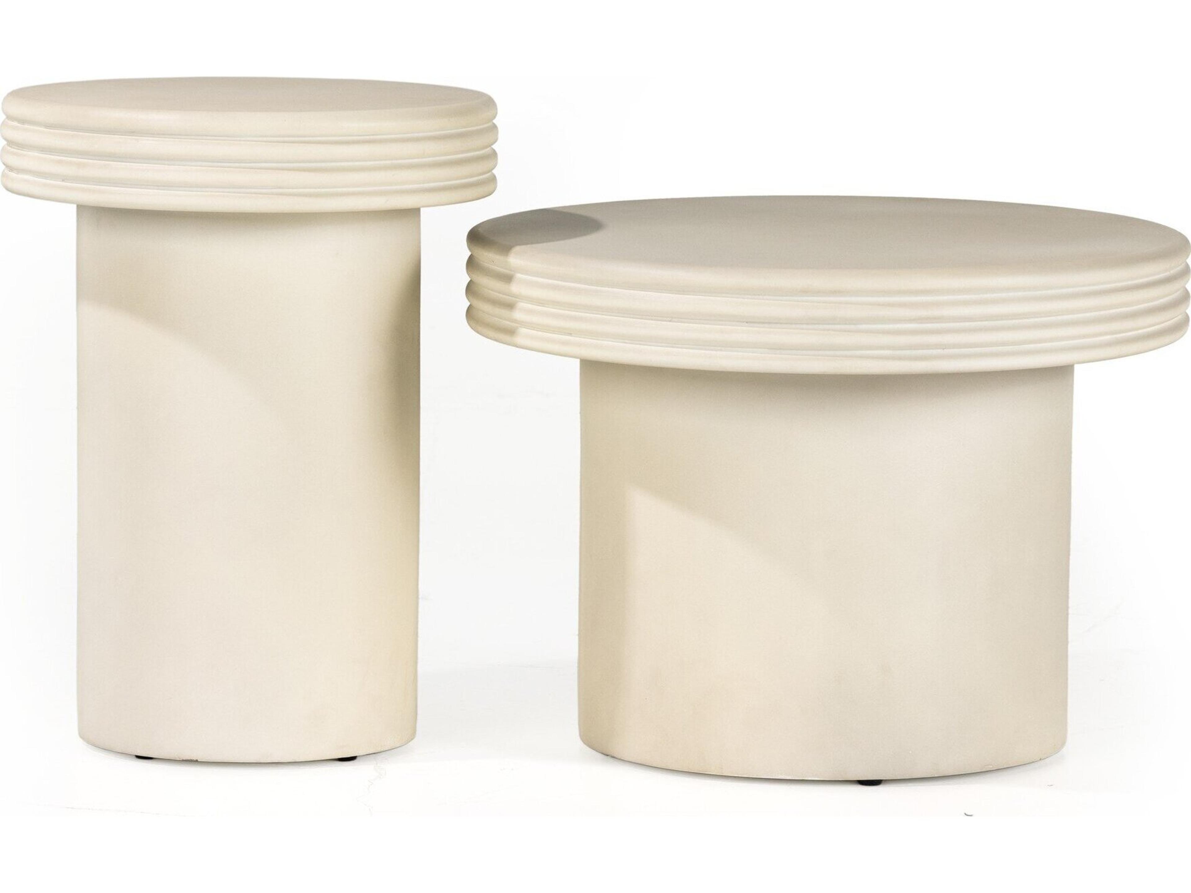 Luxecor Globetrotter Outdoor White Concrete Round End Table Set of 2