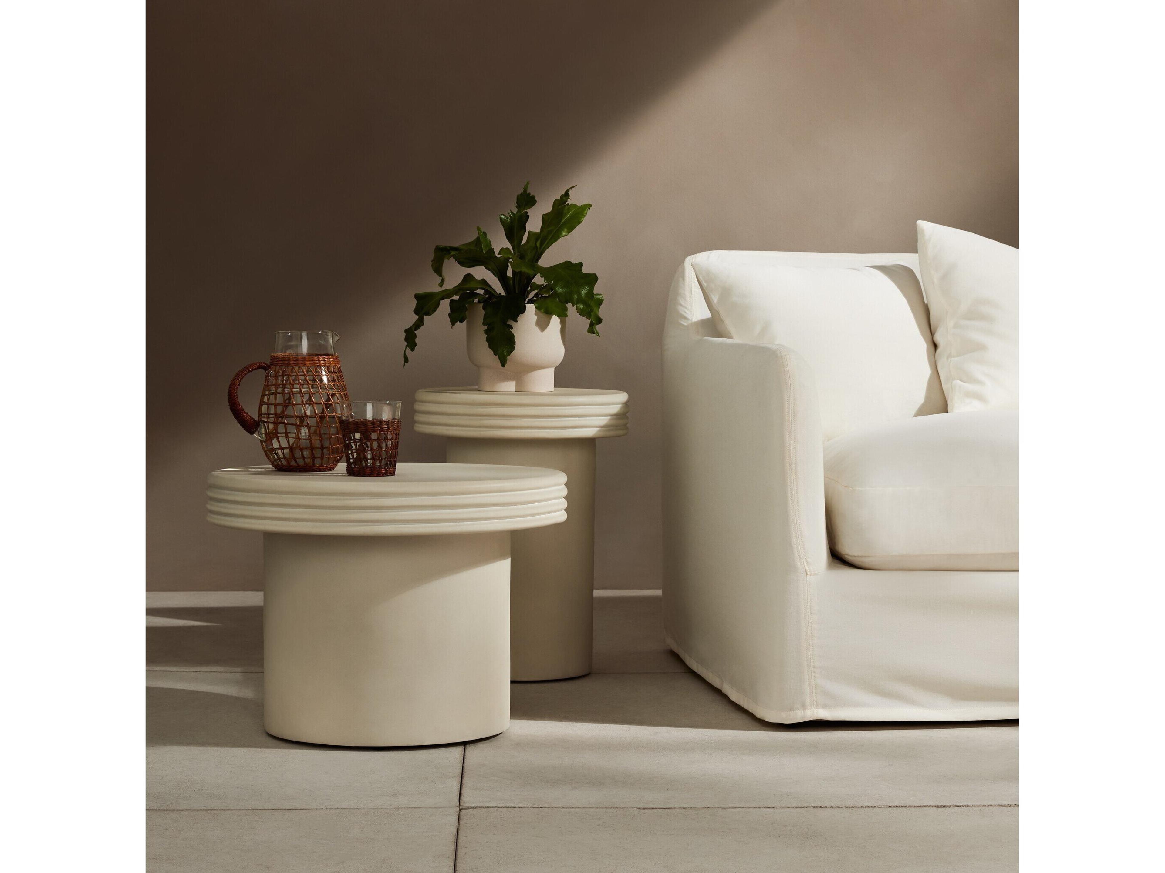 Luxecor Globetrotter Outdoor White Concrete Round End Table Set of 2