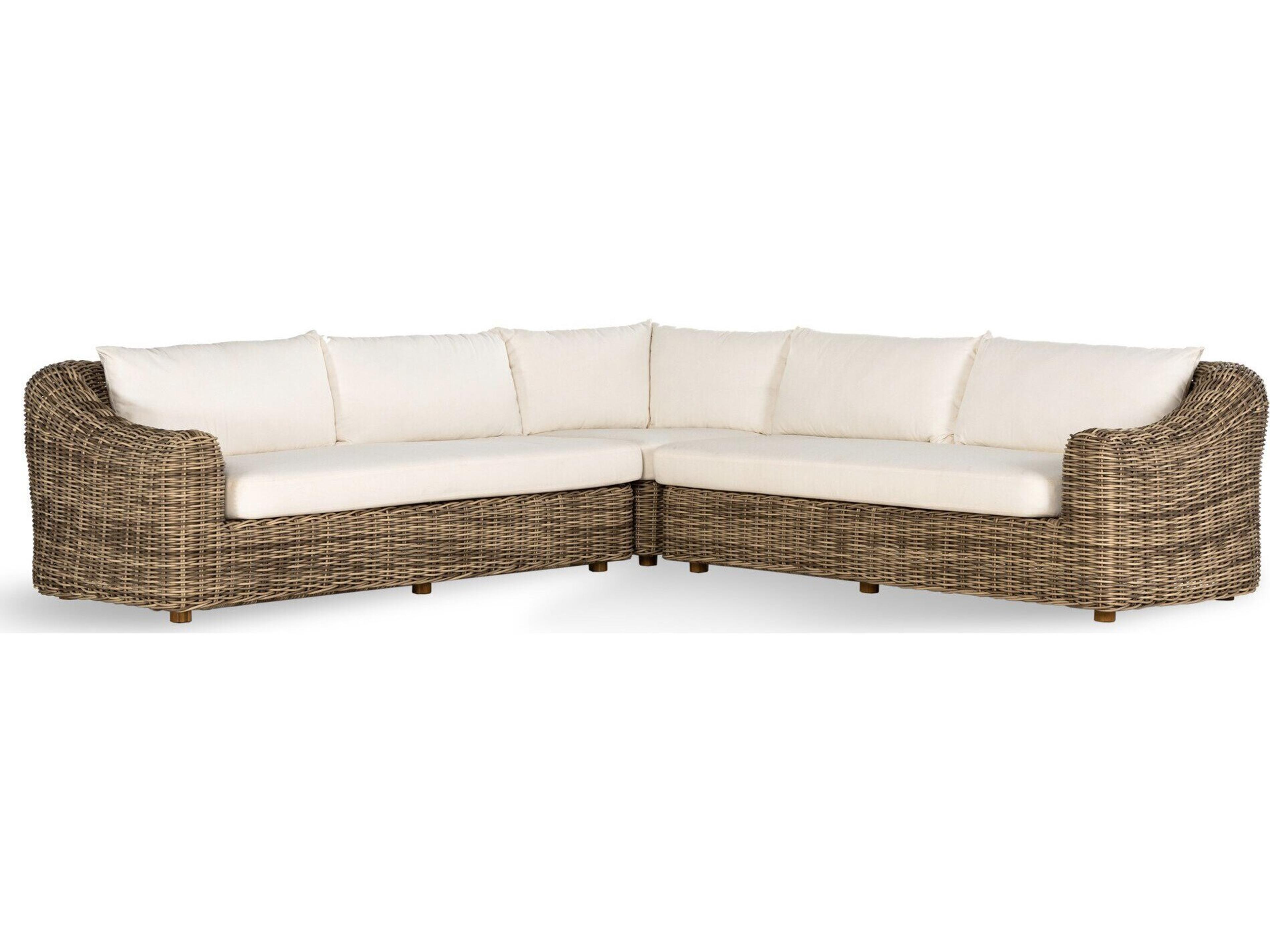 Pembrook Venao Ivory / Natural Teak / Chunky Sand Woven Sectional Sofa