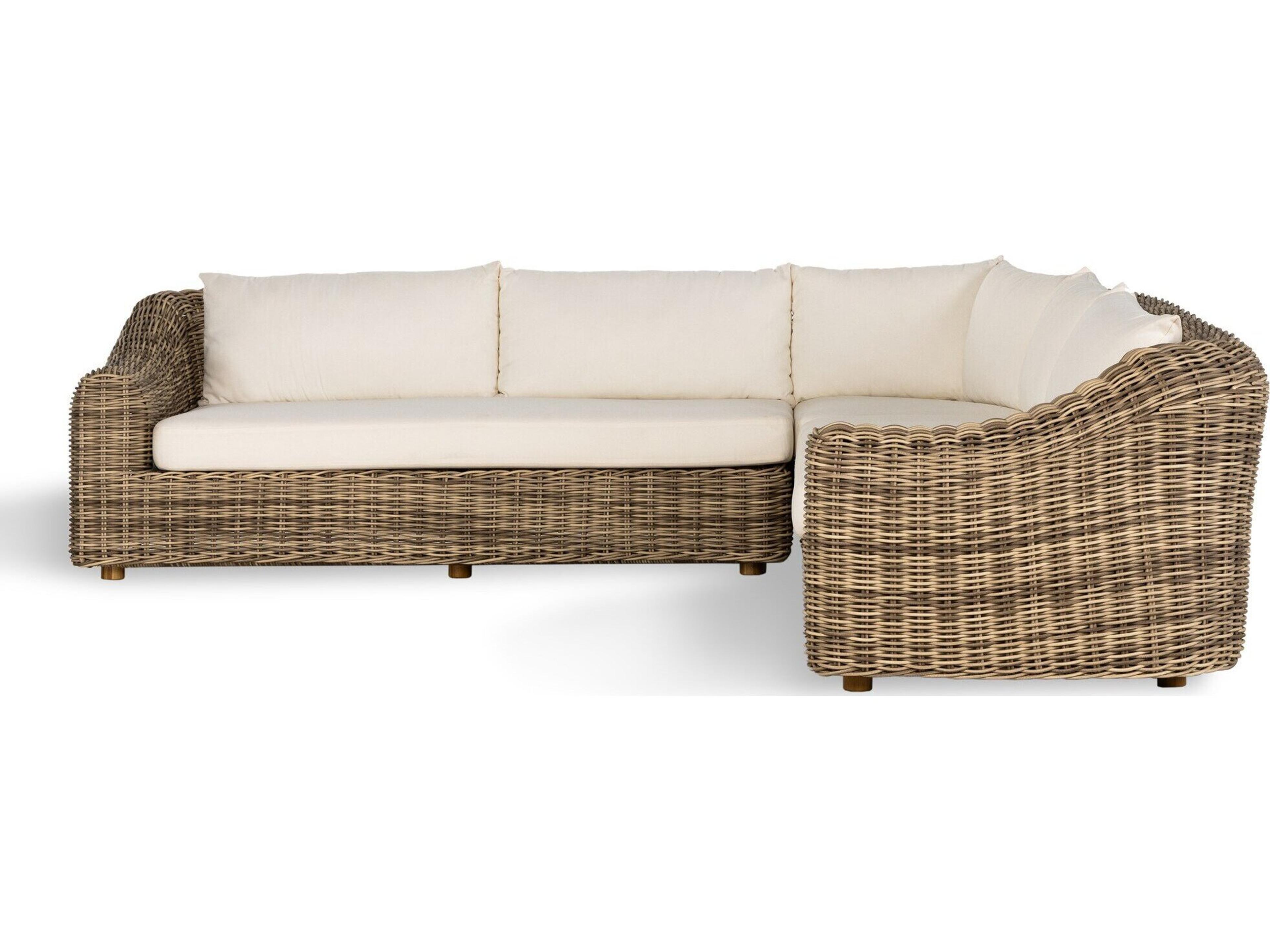 Four Hands Outdoor Pembrook Venao Ivory / Natural Teak / Chunky Sand Woven Sectional Sofa