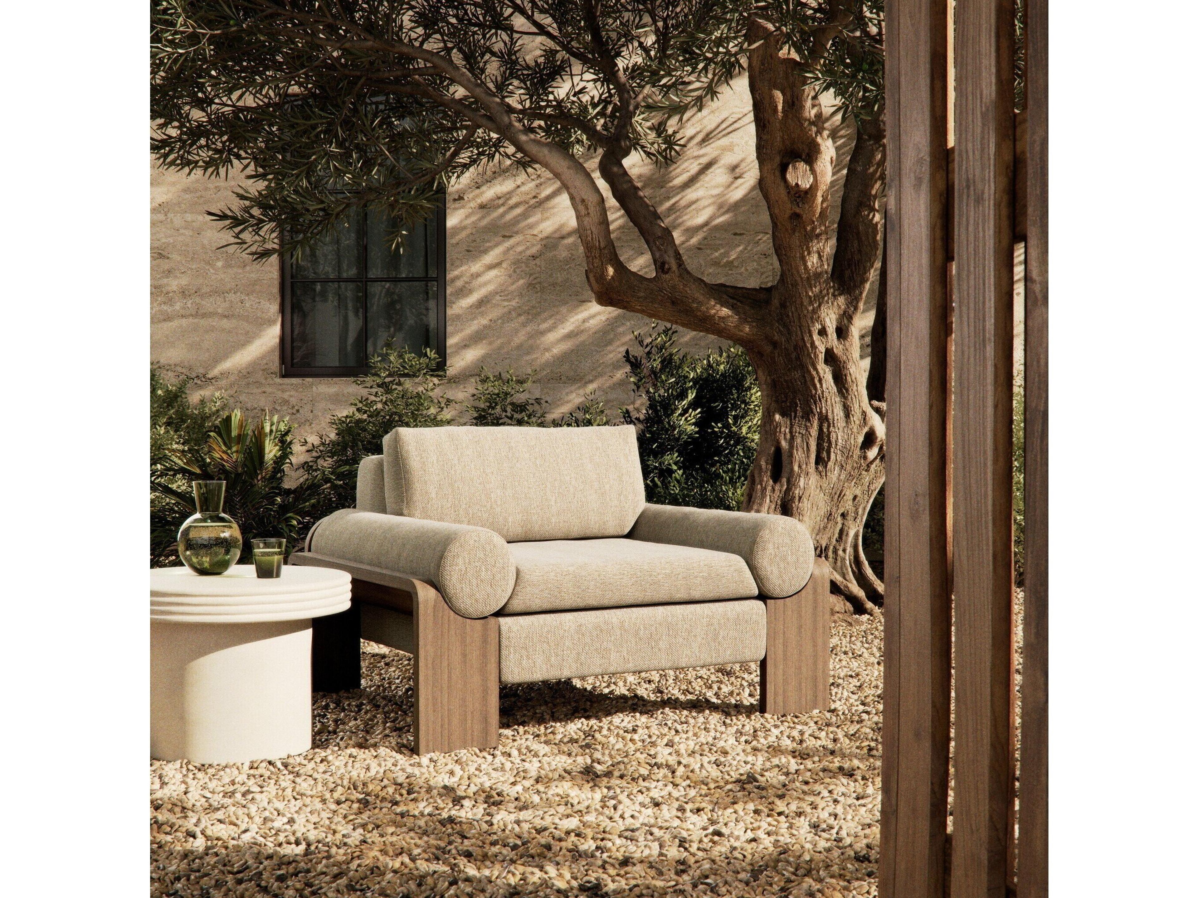 Four Hands Outdoor Pembrook Joette Ellor Beige Washed Brown Polypropylene Cushion Lounge Chair