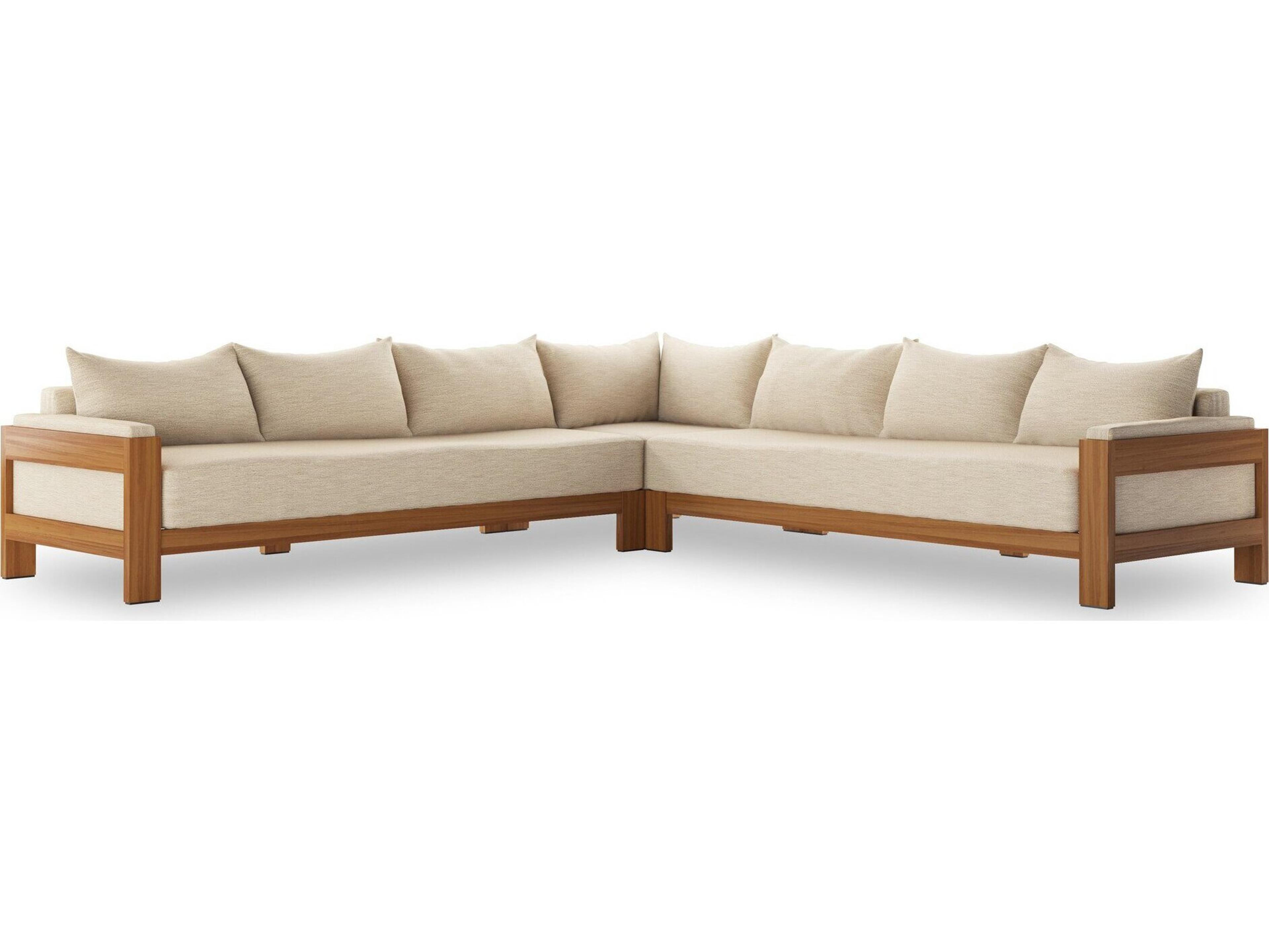 Duvall Natural Teak Three-Piece Sectional Sofa with Casa Cream Cushion