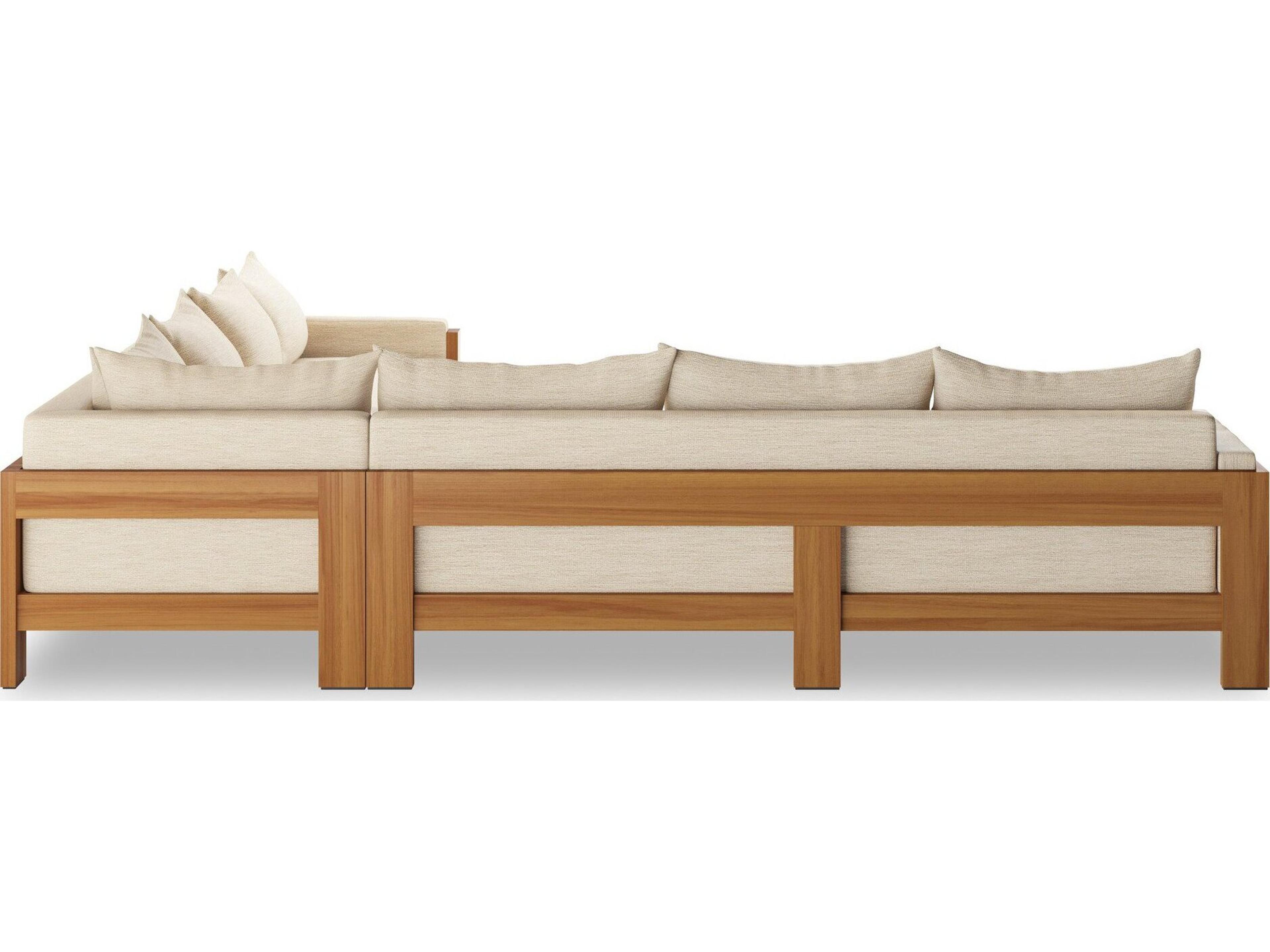 Luxecor Globetrotter Outdoor Natural Teak Three-Piece Sectional Sofa with Casa Cream Cushion