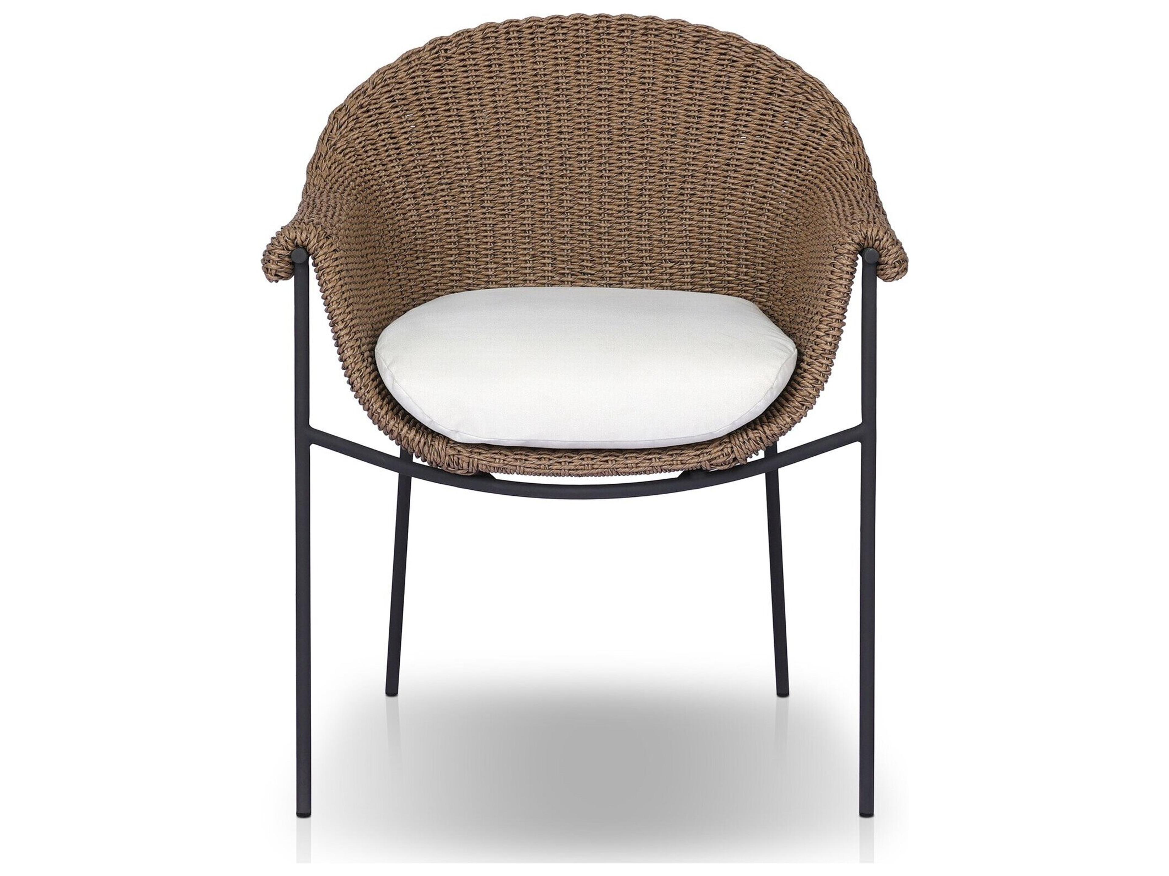 Four Hands Outdoor Grass Roots Suerte Arashi Salt Charcoal Iron Faux Dark Hyacinth Polypropylene Cushion Dining Chair