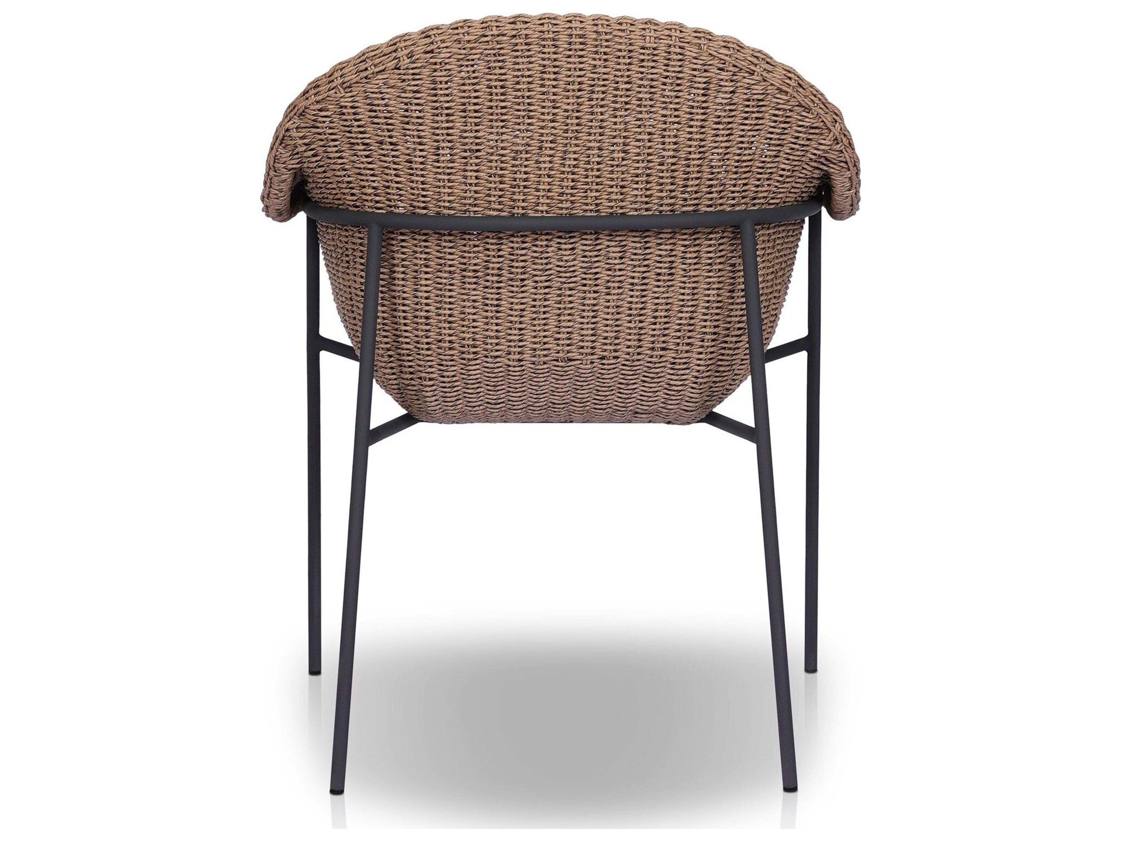 Four Hands Outdoor Grass Roots Suerte Arashi Salt Charcoal Iron Faux Dark Hyacinth Polypropylene Cushion Dining Chair