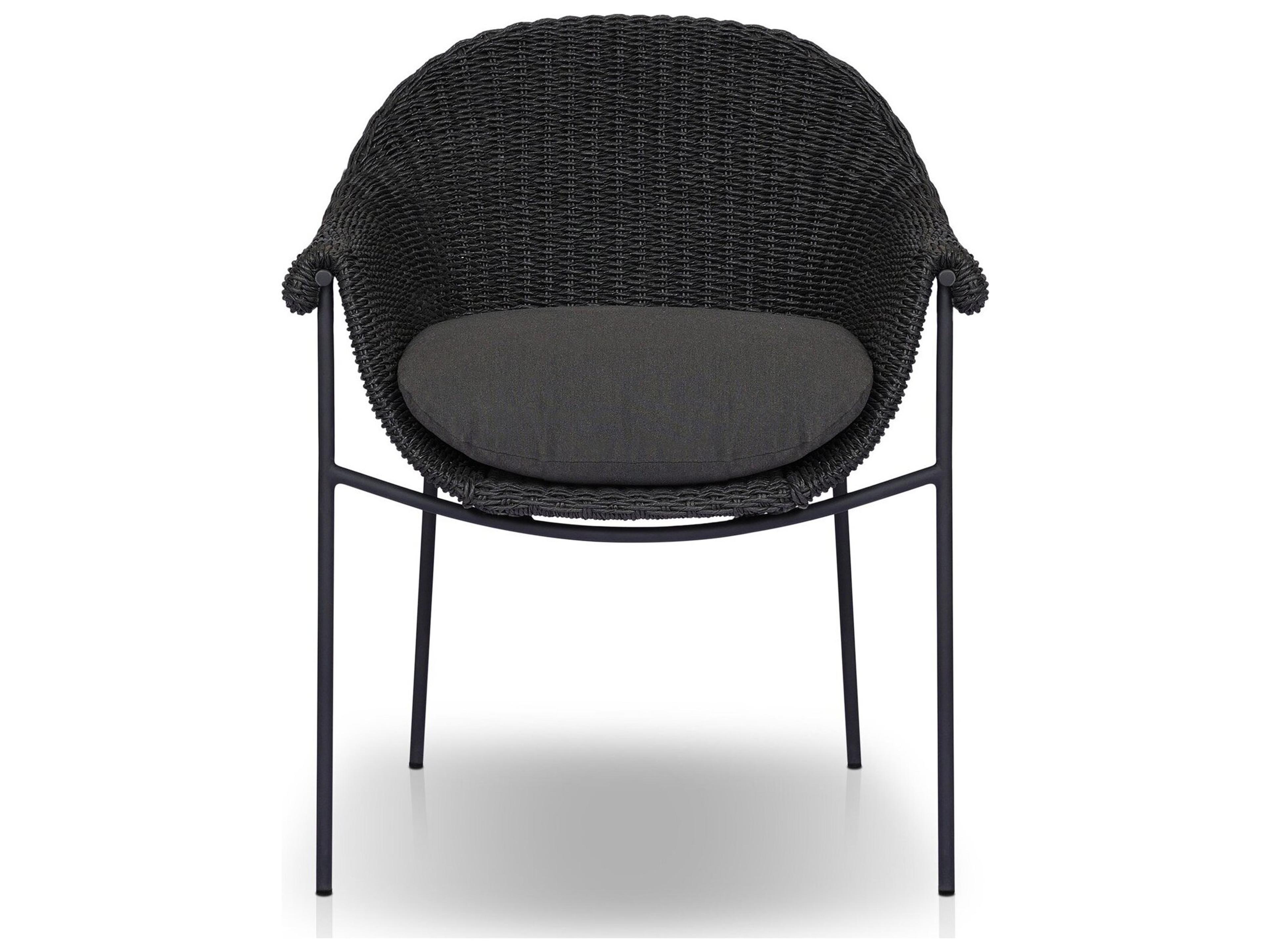 Four Hands Outdoor Grass Roots Suerte Arashi Ink Charcoal Iron Faux Black Hyacinth Polypropylene Cushion Dining Chair