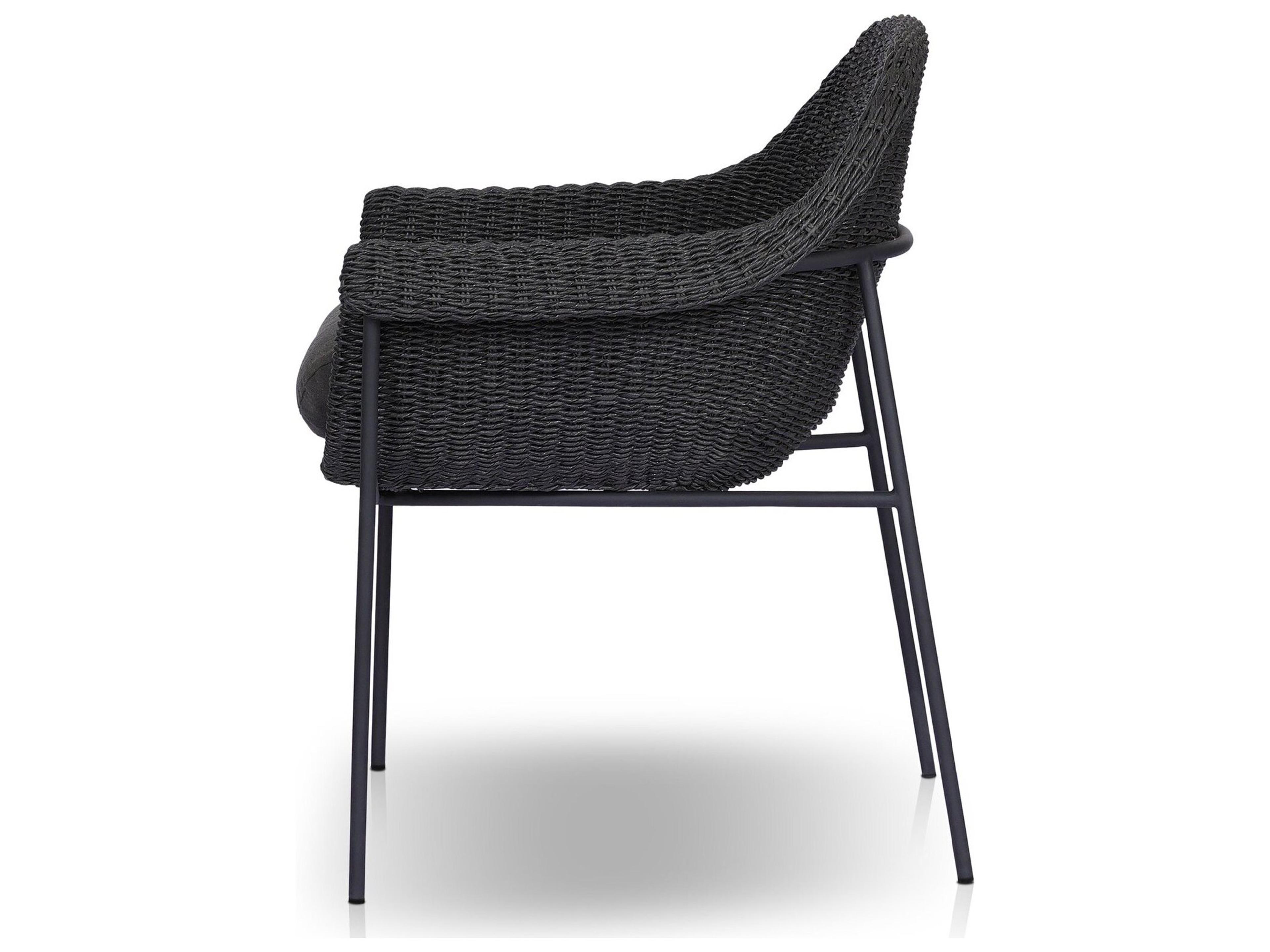 Four Hands Outdoor Grass Roots Suerte Arashi Ink Charcoal Iron Faux Black Hyacinth Polypropylene Cushion Dining Chair