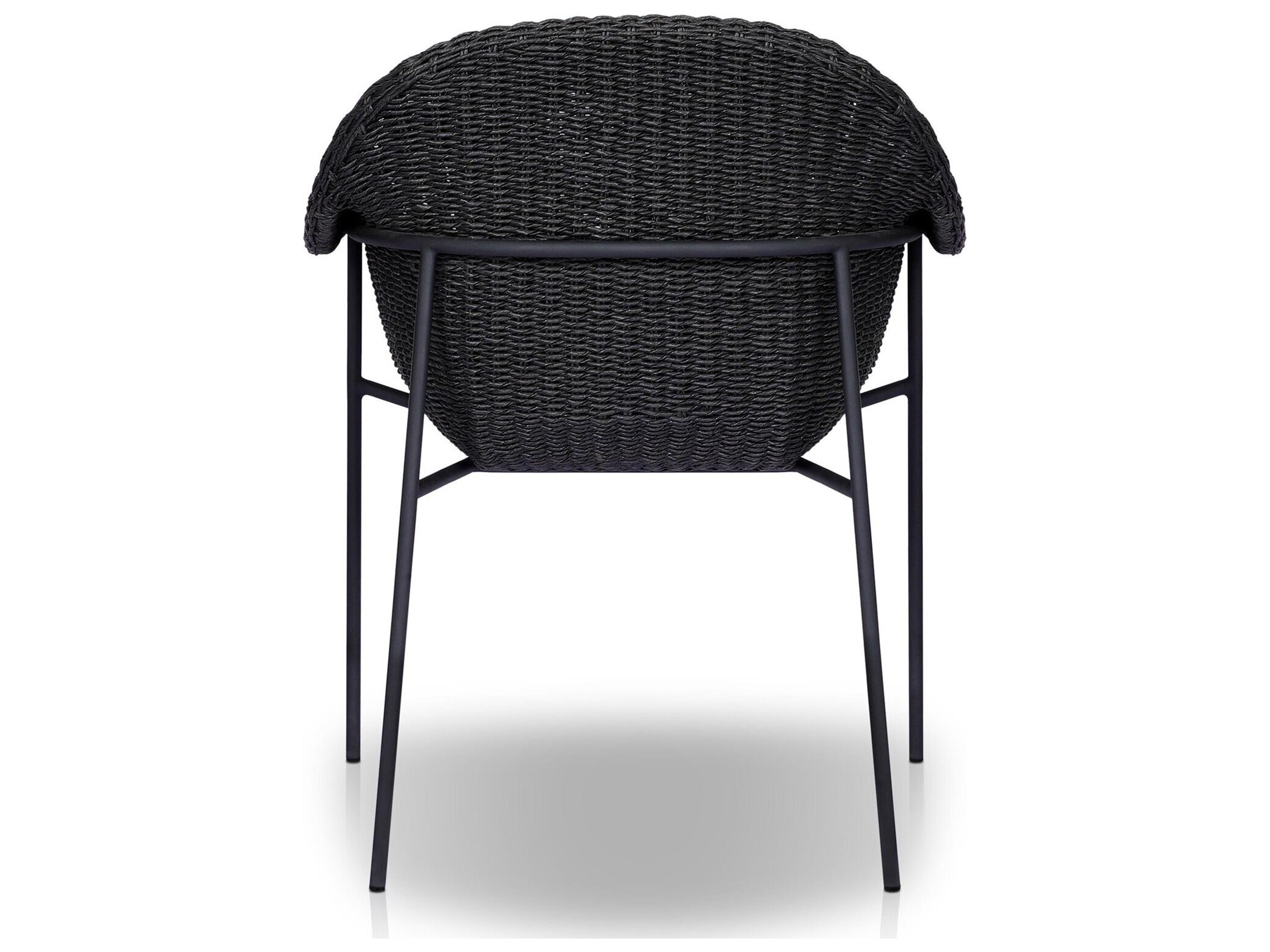 Four Hands Outdoor Grass Roots Suerte Arashi Ink Charcoal Iron Faux Black Hyacinth Polypropylene Cushion Dining Chair