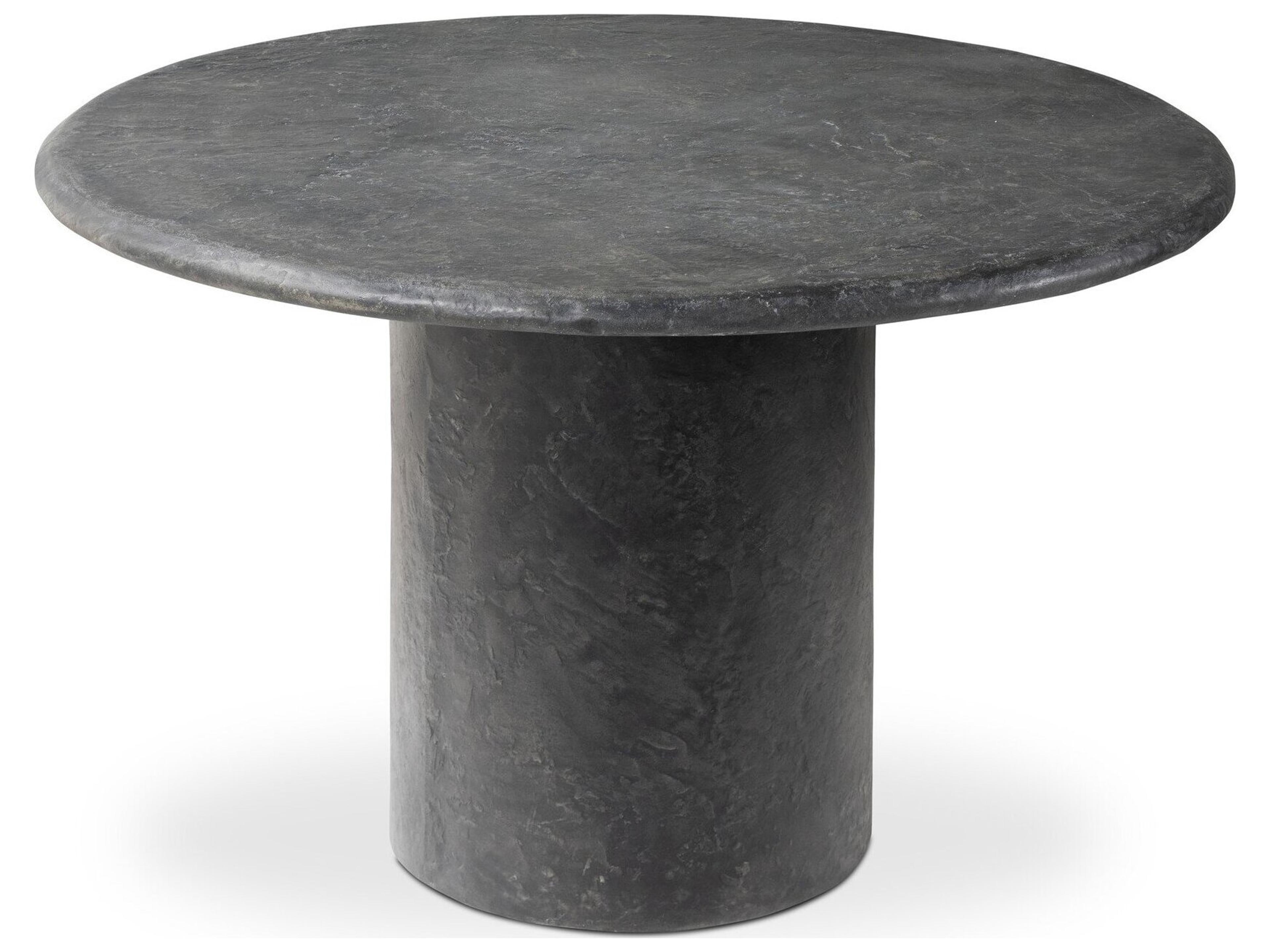 Globetrotter Outdoor Textured Black Concrete Round Dining Table