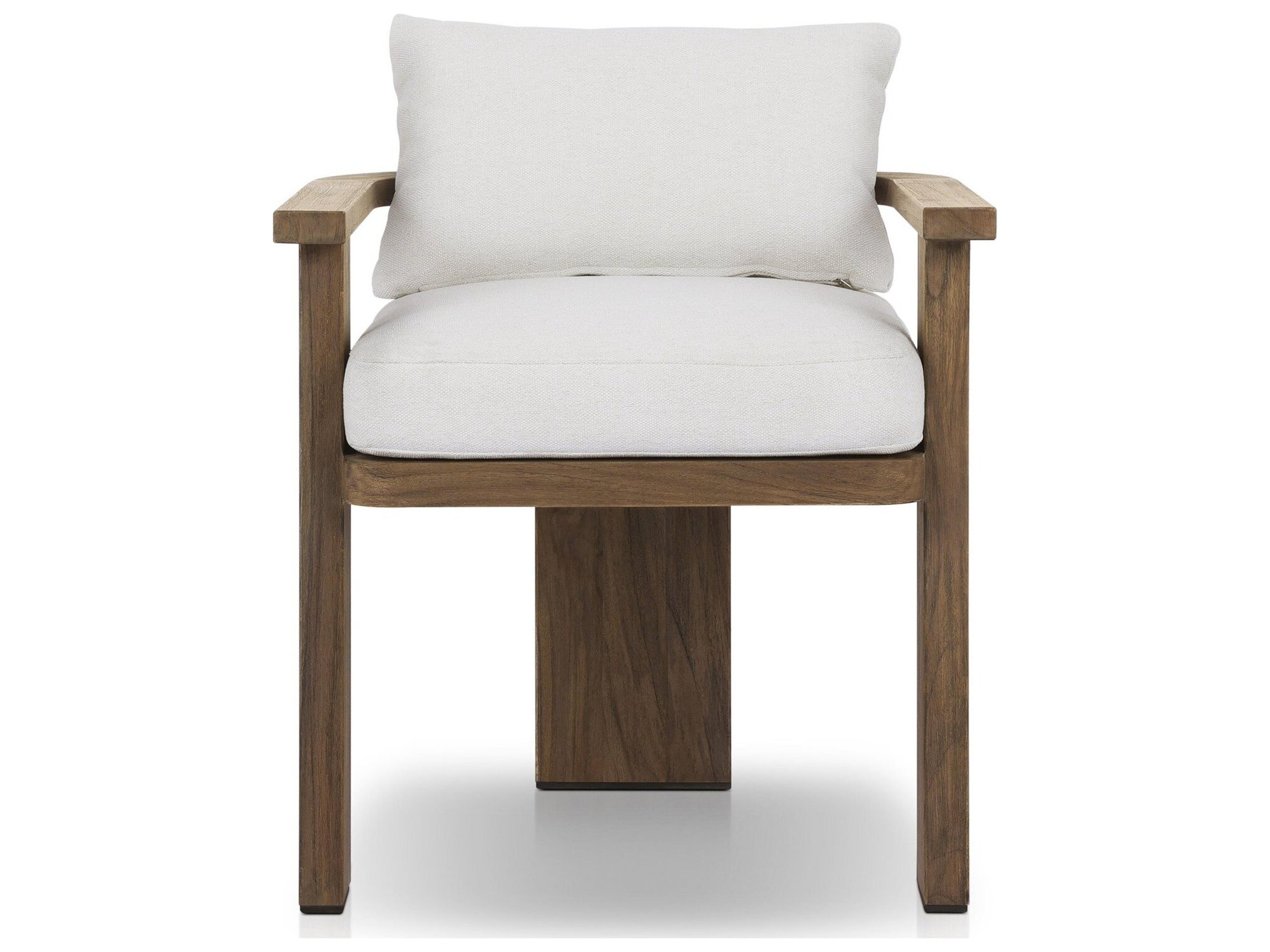 Four Hands Outdoor Solano Tahana Alessi Linen Stained Toasted Brown Teak Cushion Dining Chair