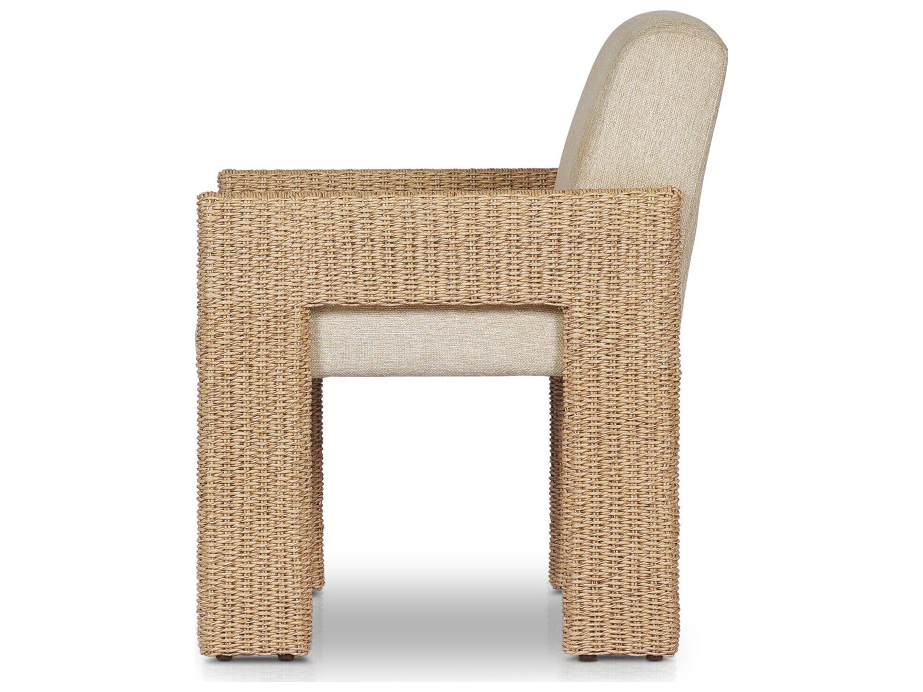 Four Hands Outdoor Garwood Amur Ellor Beige Faux Hyacinth Polypropylene Cushion Dining Chair
