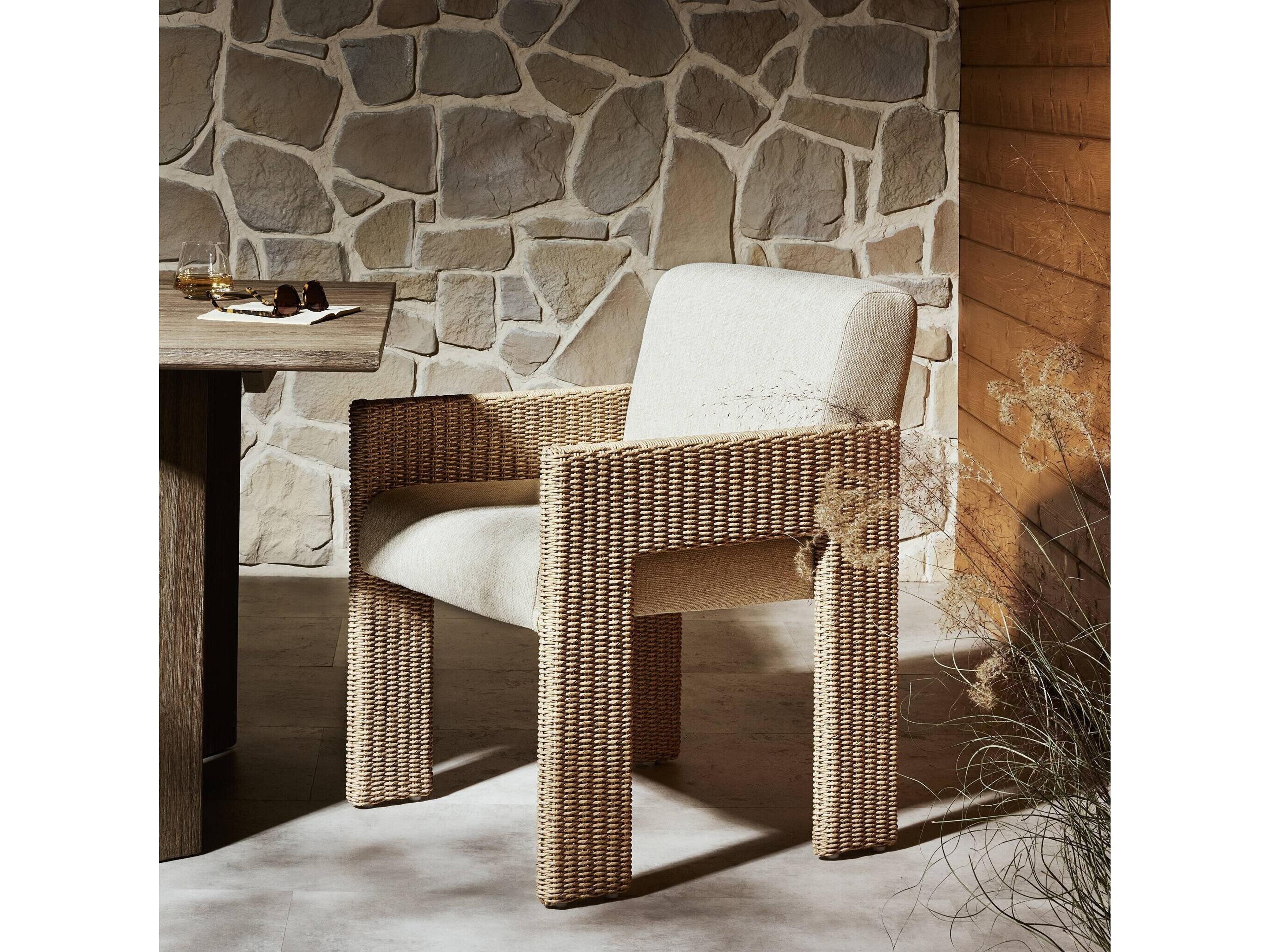 Four Hands Outdoor Garwood Amur Ellor Beige Faux Hyacinth Polypropylene Cushion Dining Chair