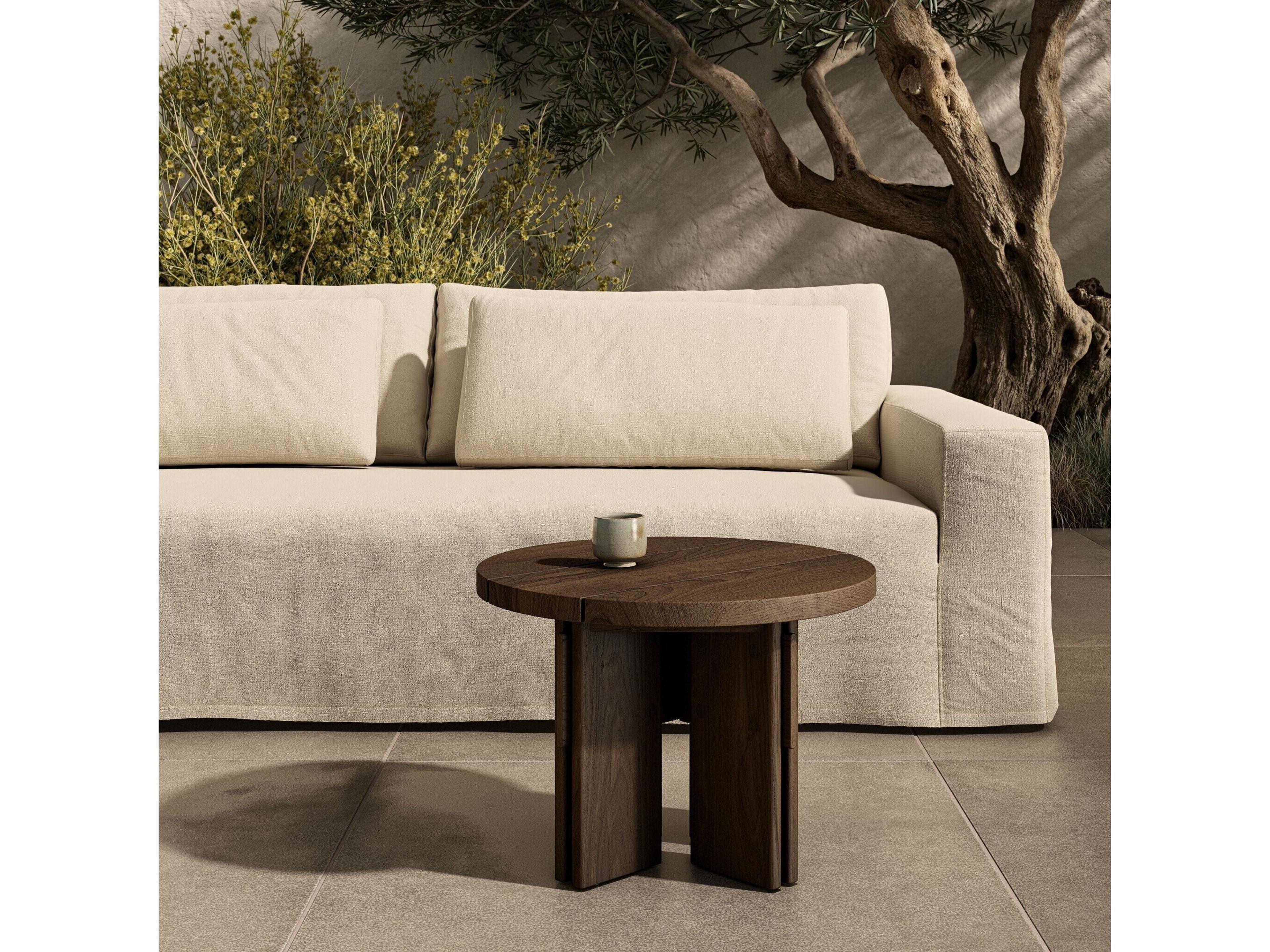 Four Hands Outdoor Duvall Railay Round  Dining Table-60" - Stained Toasted Brown-Fsc