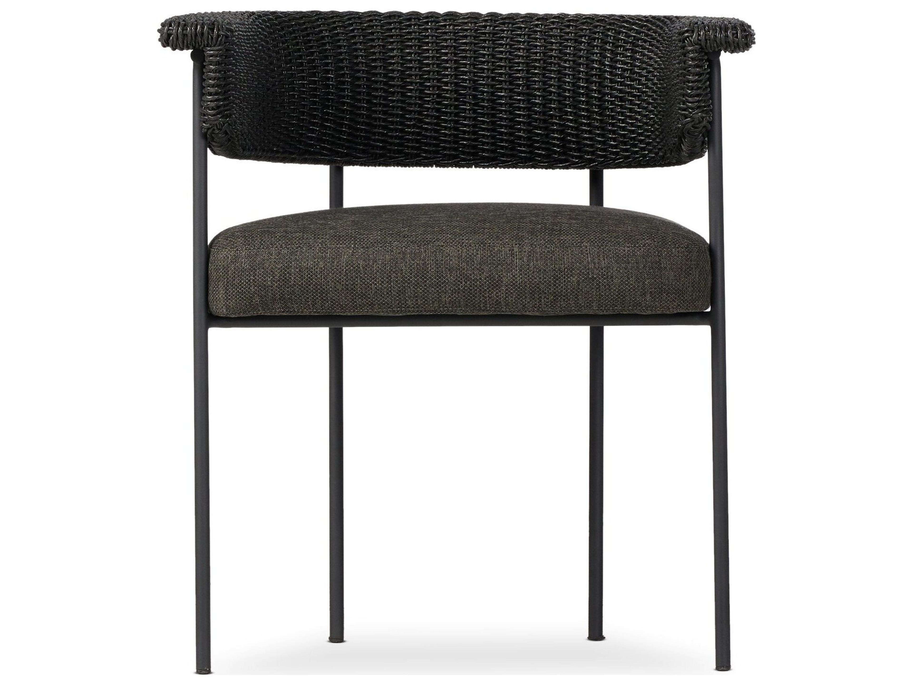Four Hands Outdoor Grass Roots Carrie Ellor Black Charcoal Iron Faux Hyacinth Polypropylene Cushion Dining Chair