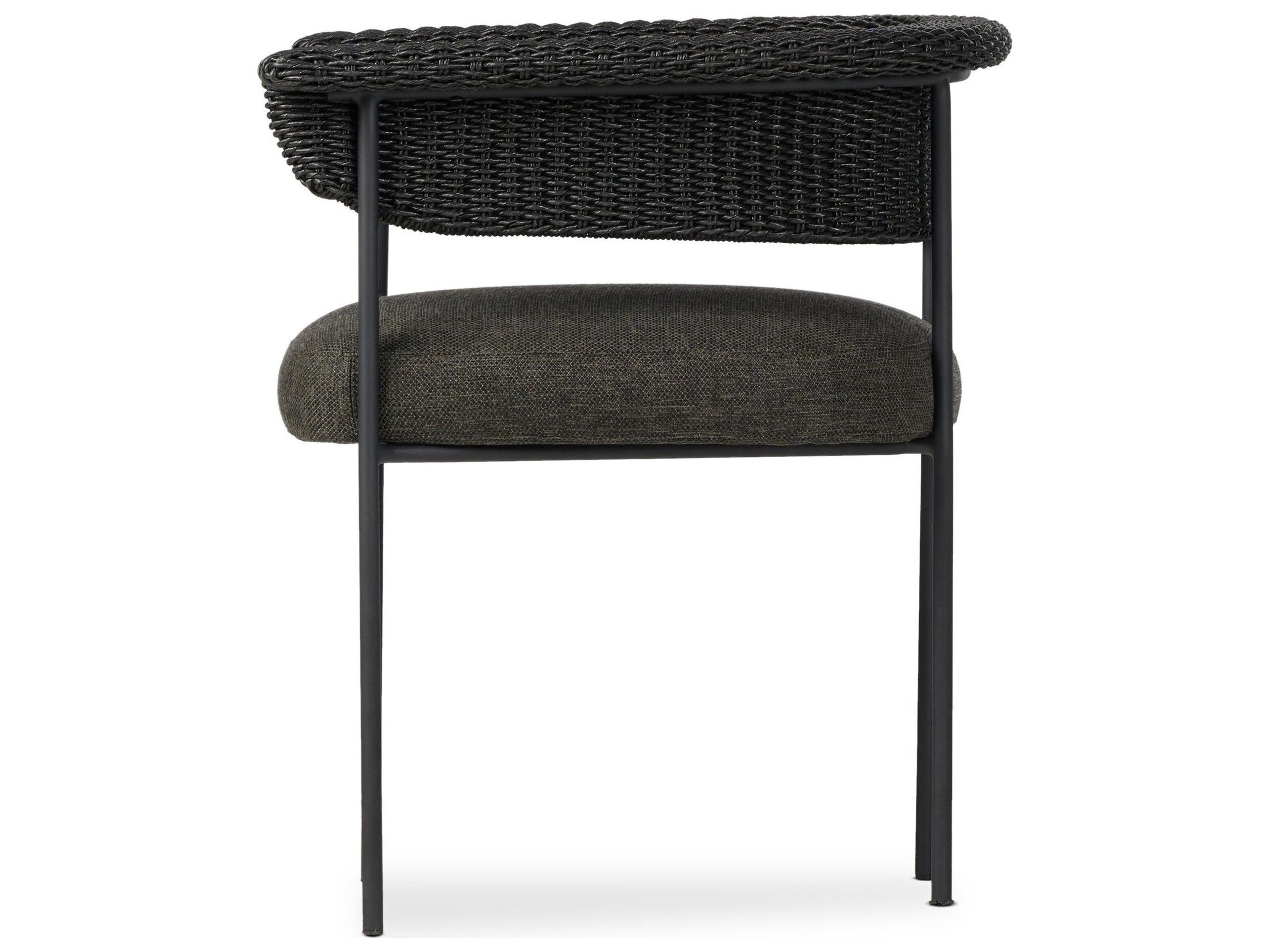 Four Hands Outdoor Grass Roots Carrie Ellor Black Charcoal Iron Faux Hyacinth Polypropylene Cushion Dining Chair