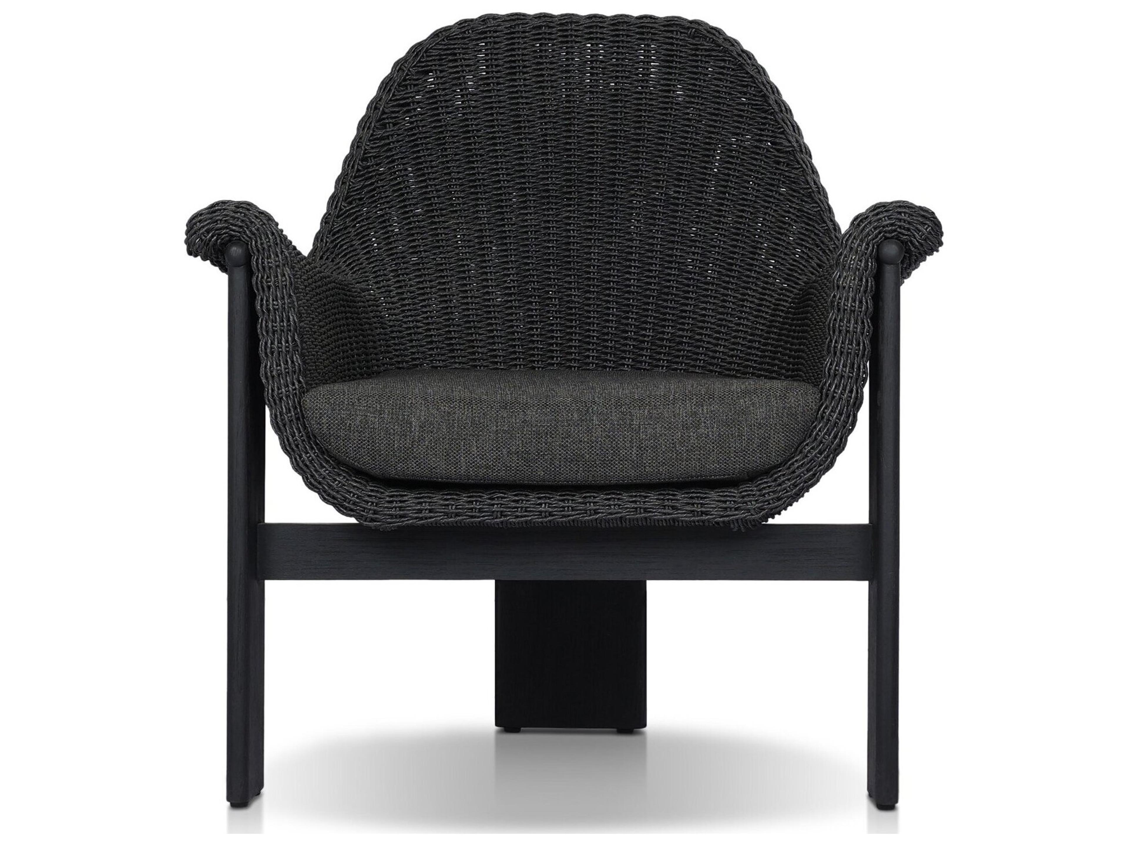 Four Hands Outdoor Garwood Santoro Teak Wicker Lounge Chair in Ellor Black