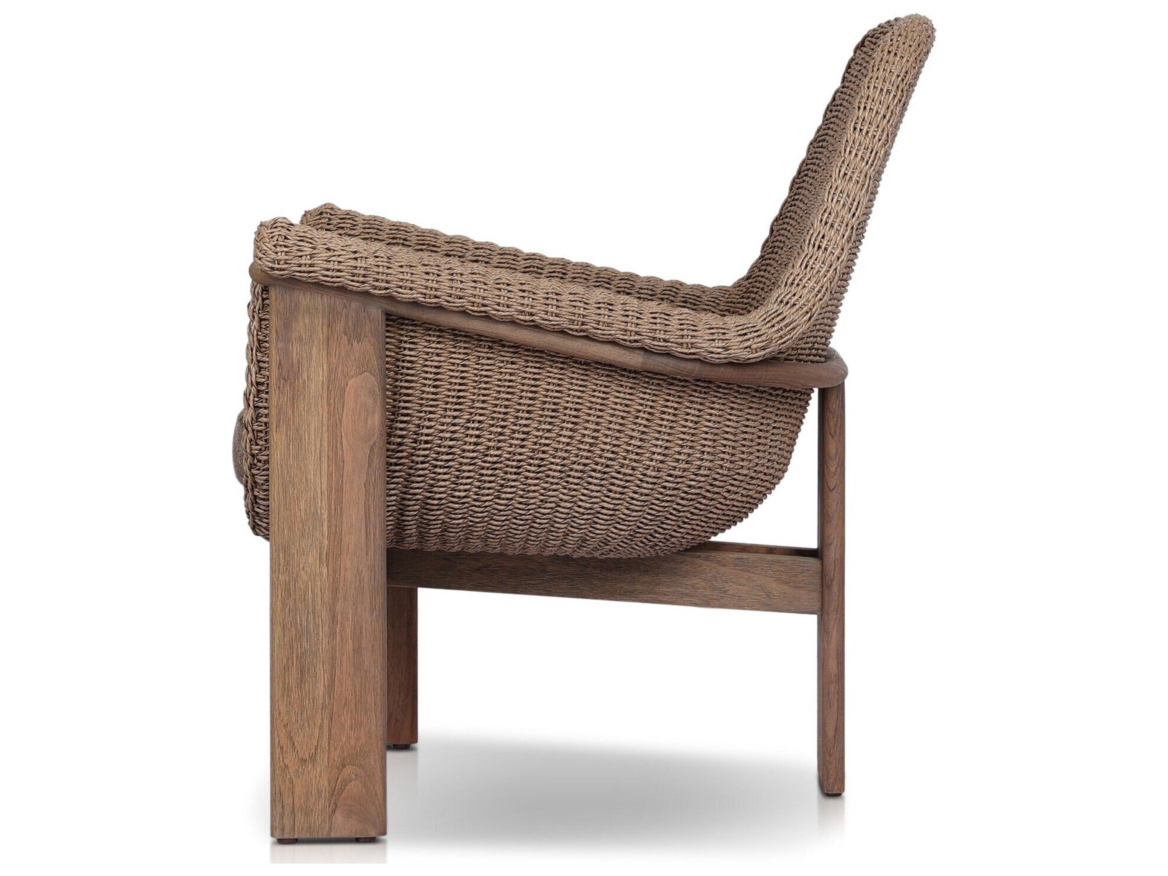 Four Hands Outdoor Garwood Santoro Teak Wicker Lounge Chair in Ellor Brown