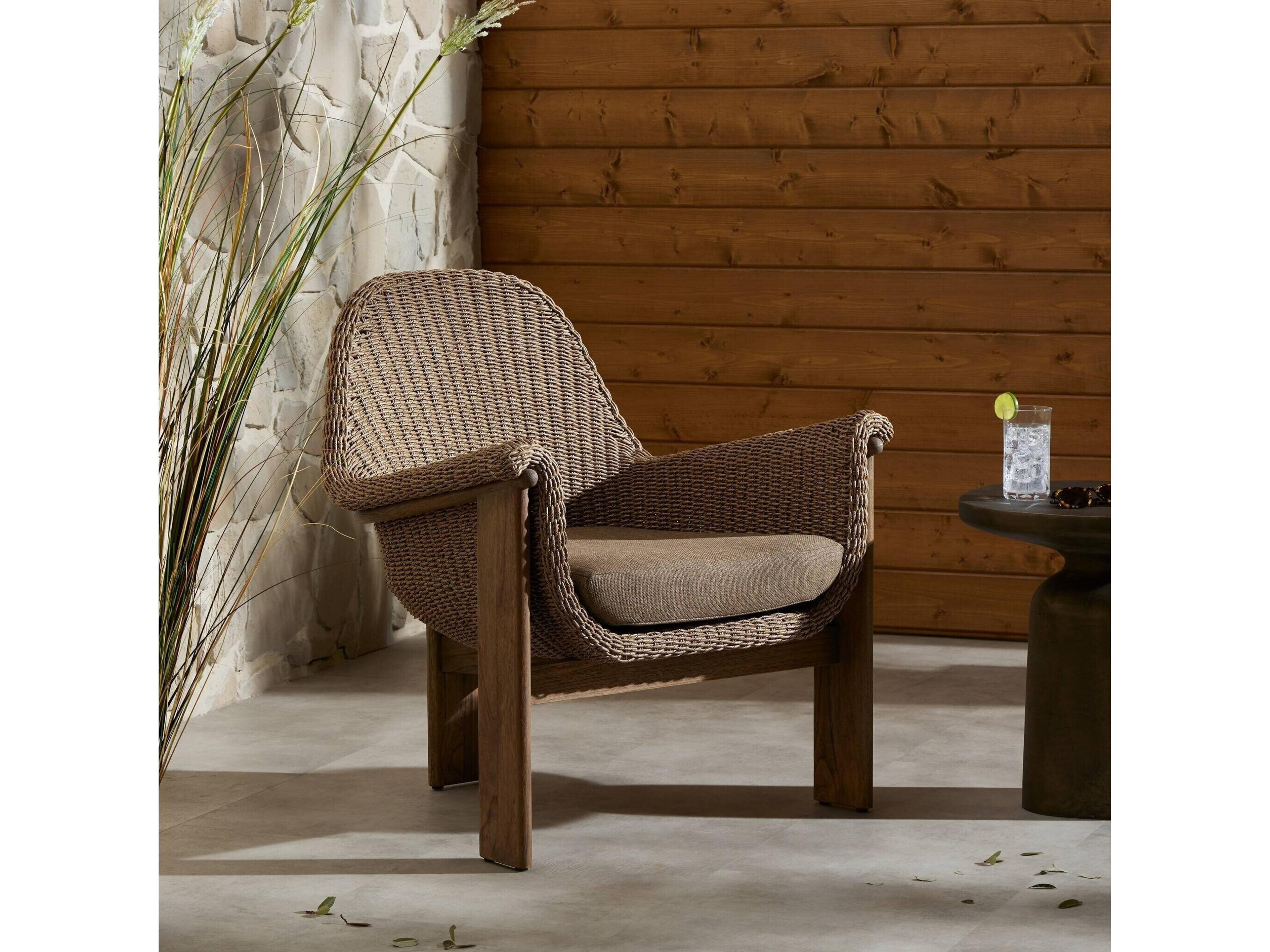 Four Hands Outdoor Garwood Santoro Teak Wicker Lounge Chair in Ellor Brown