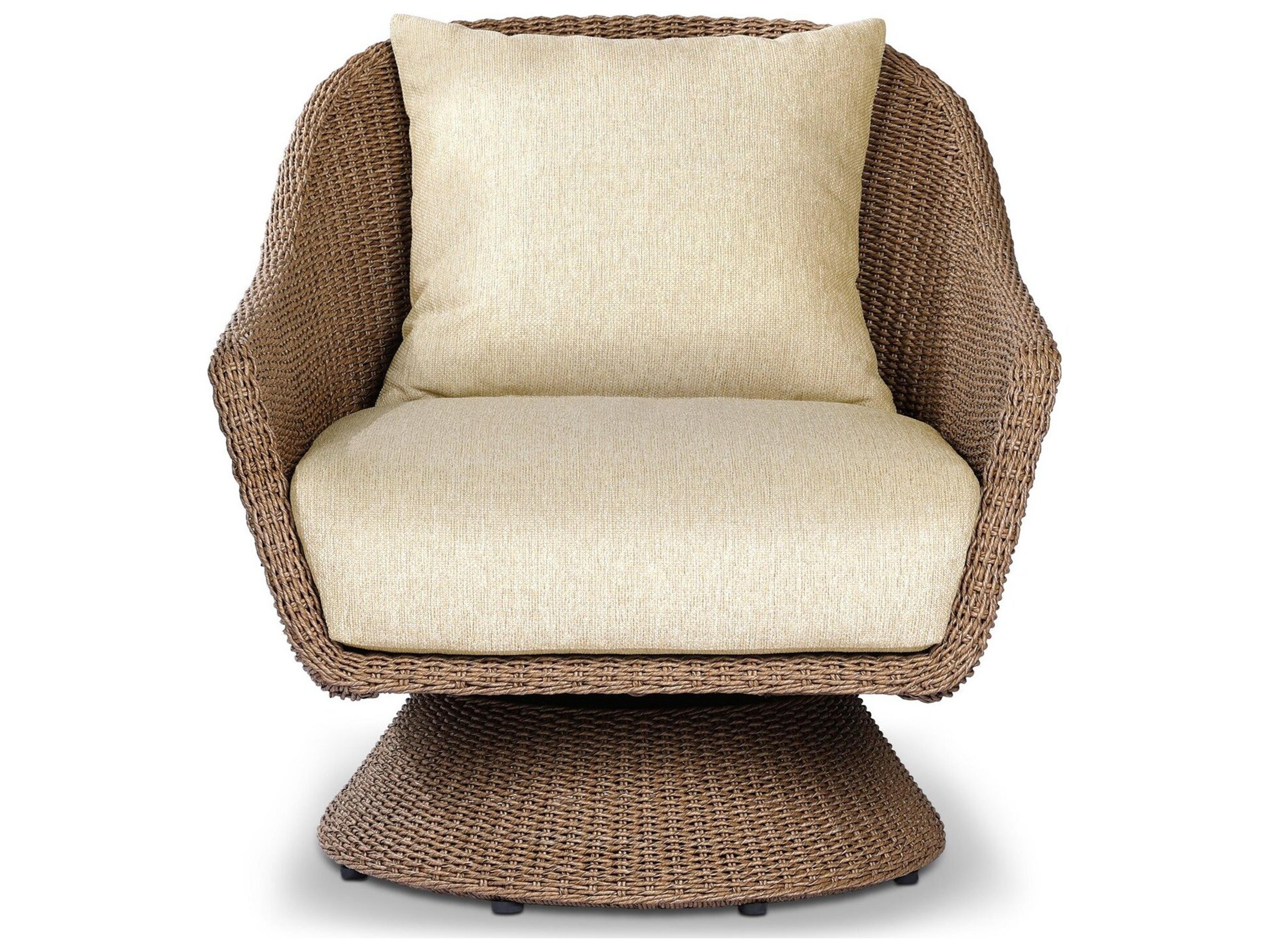 Four Hands Outdoor Providence Koe Faux Dark Hyacinth Wicker Cushion Swivel Lounge Chair in Elior Beige