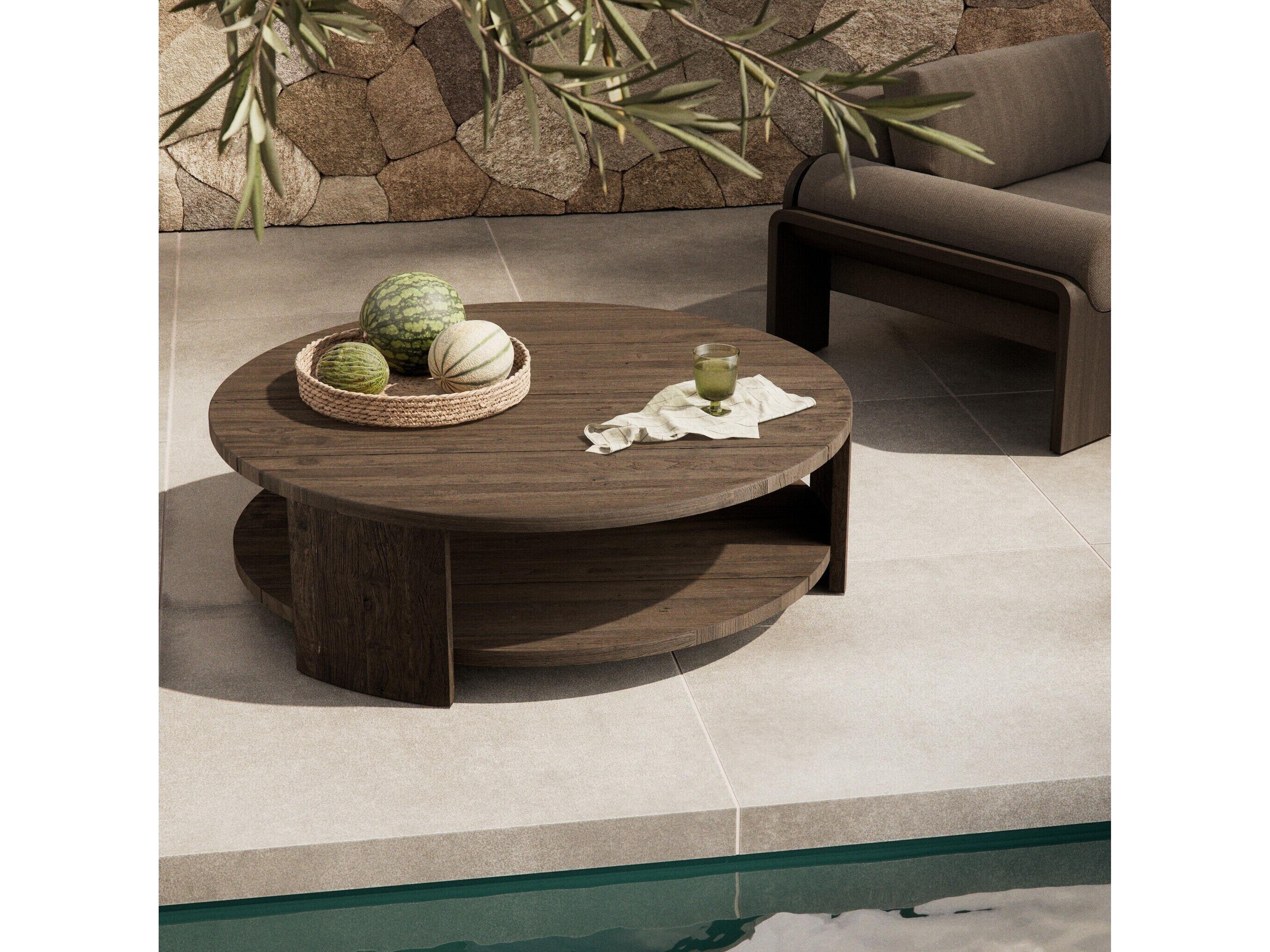 Four Hands Outdoor Providence Roca Round Coffee Table - Stained Heritage Brown-FSC