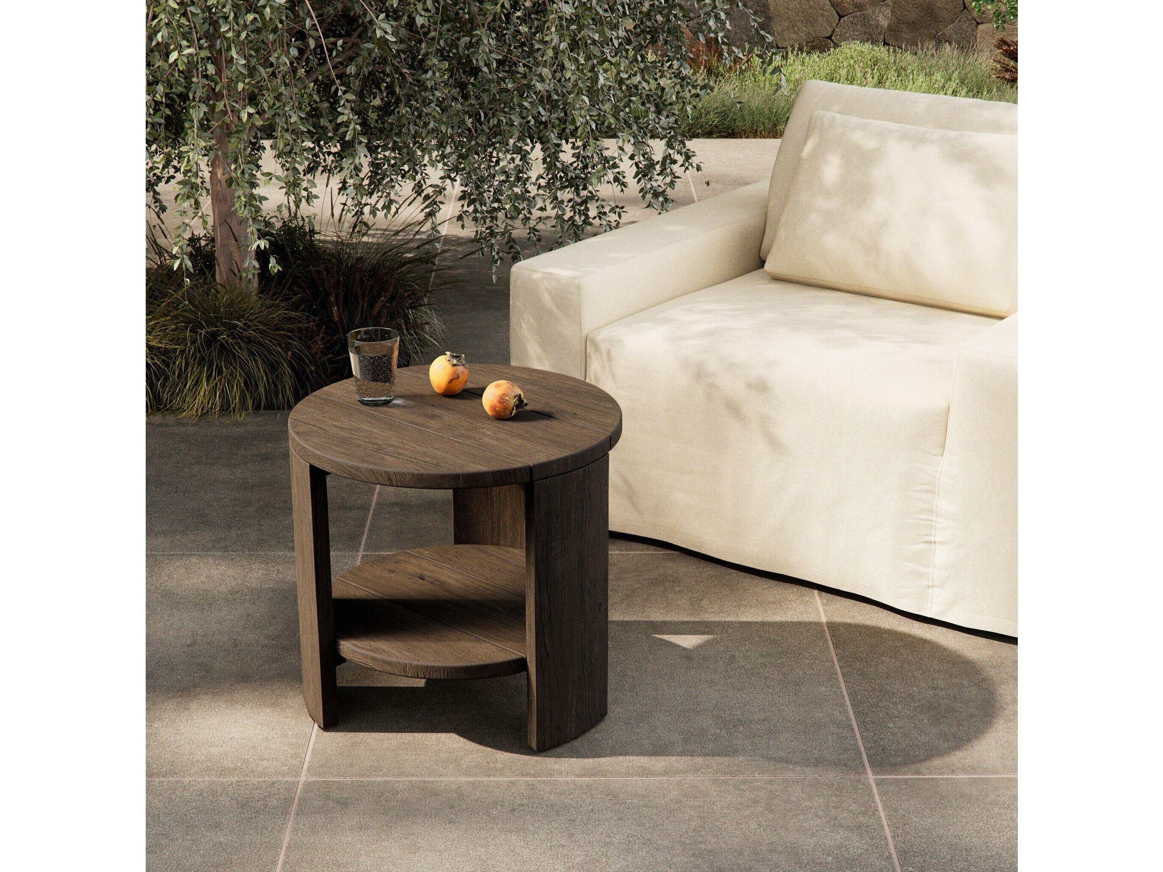 Four Hands Outdoor Providence Roca Round End Table - Stained Heritage Brown-FSC