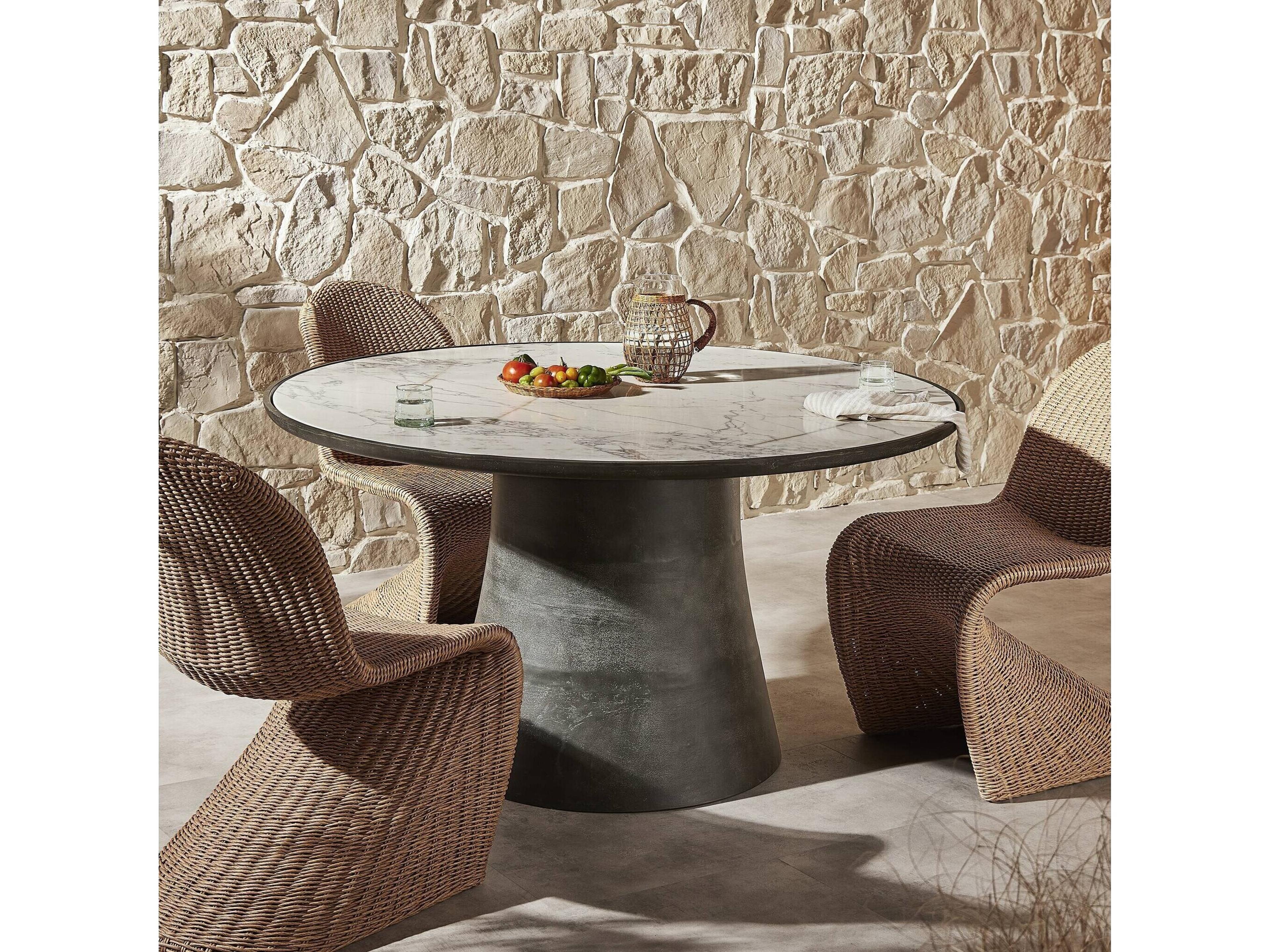 Luxecor Globetrotter Outdoor Balboa Dining Table - Veined White Marble