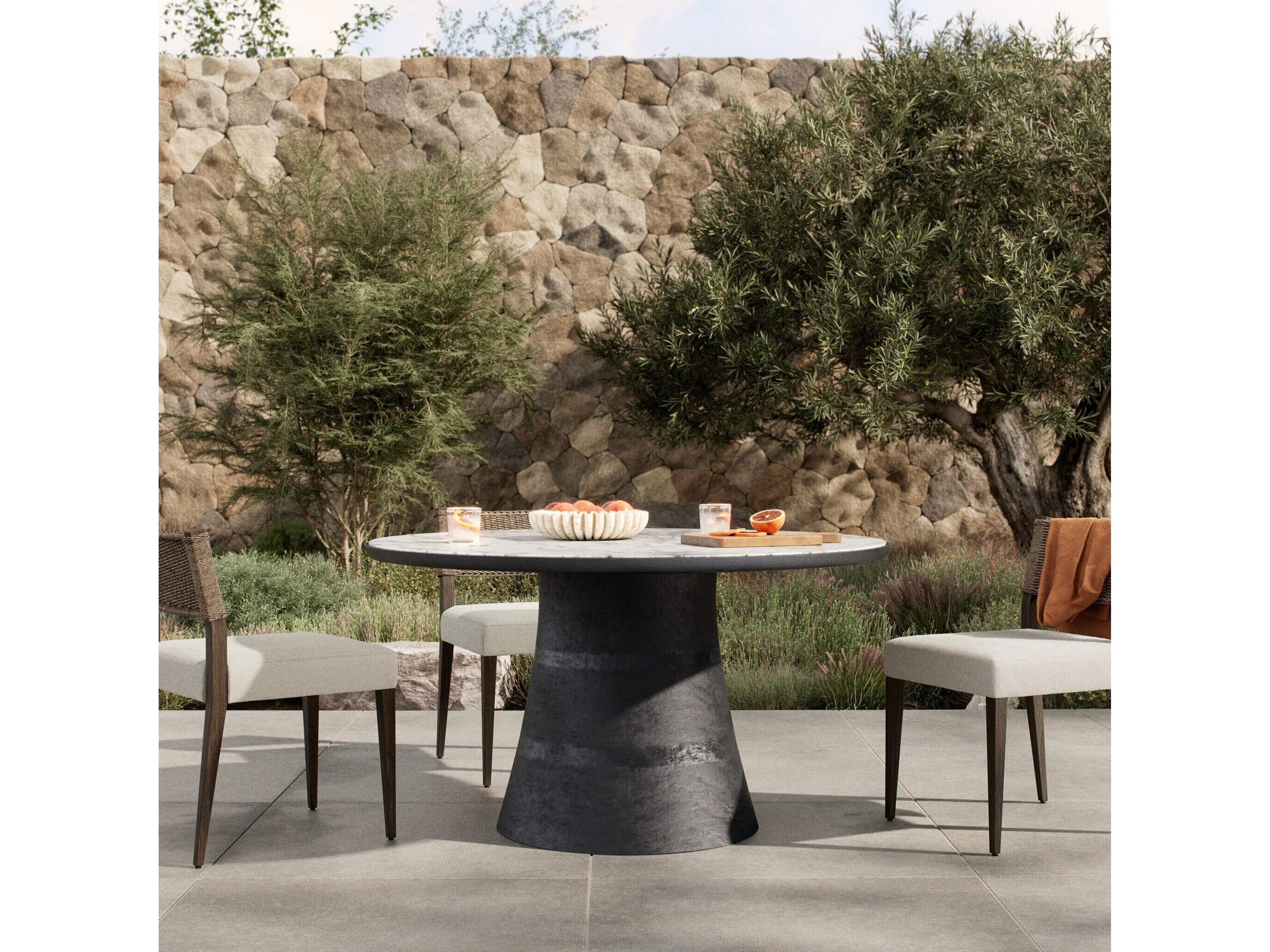 Luxecor Globetrotter Outdoor Balboa Dining Table - Veined White Marble