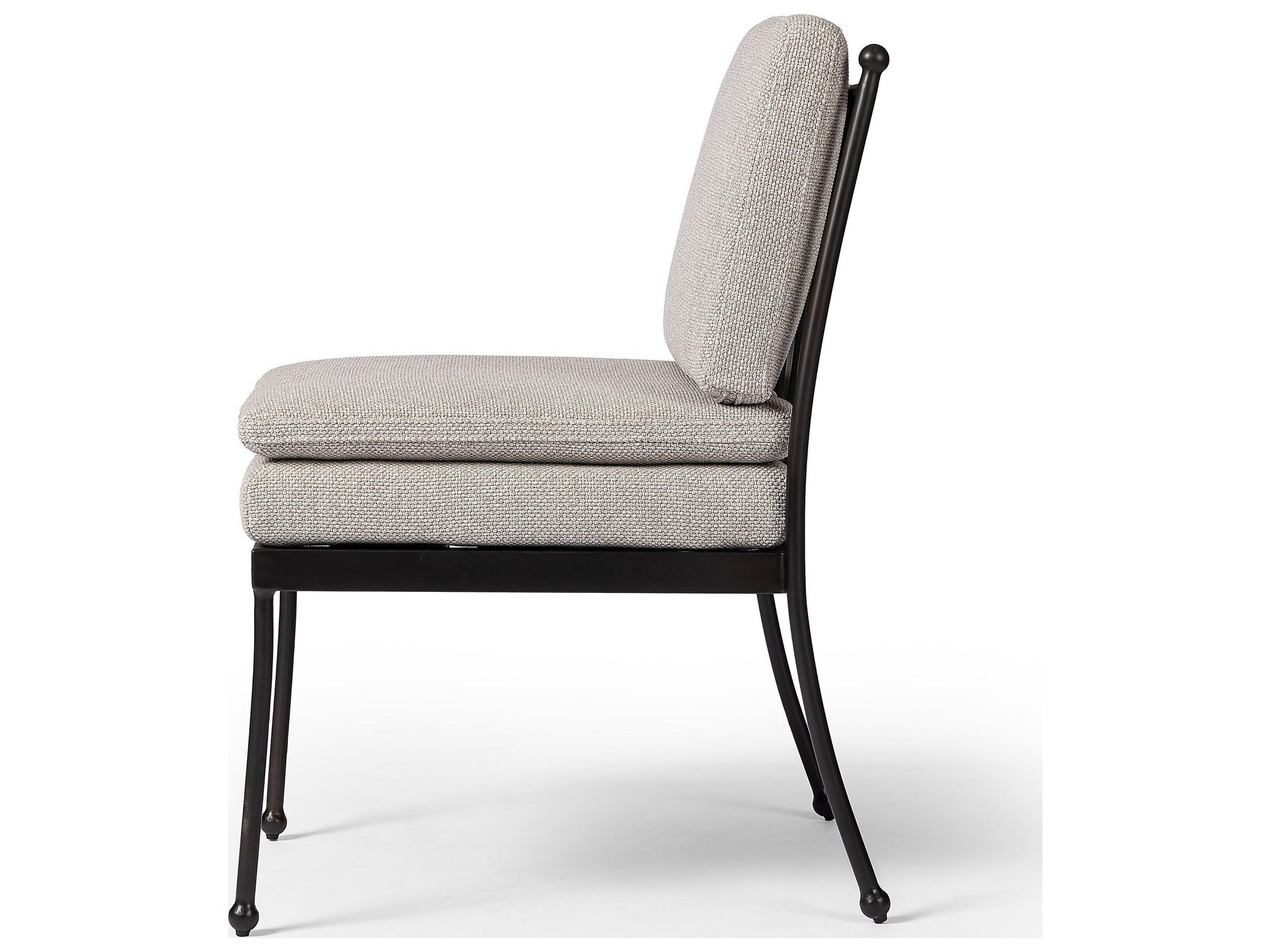Four Hands Outdoor Westgate Tally Matte Gunmetal Aluminum Cushion Dining Side Chair in Ramiro Ecru