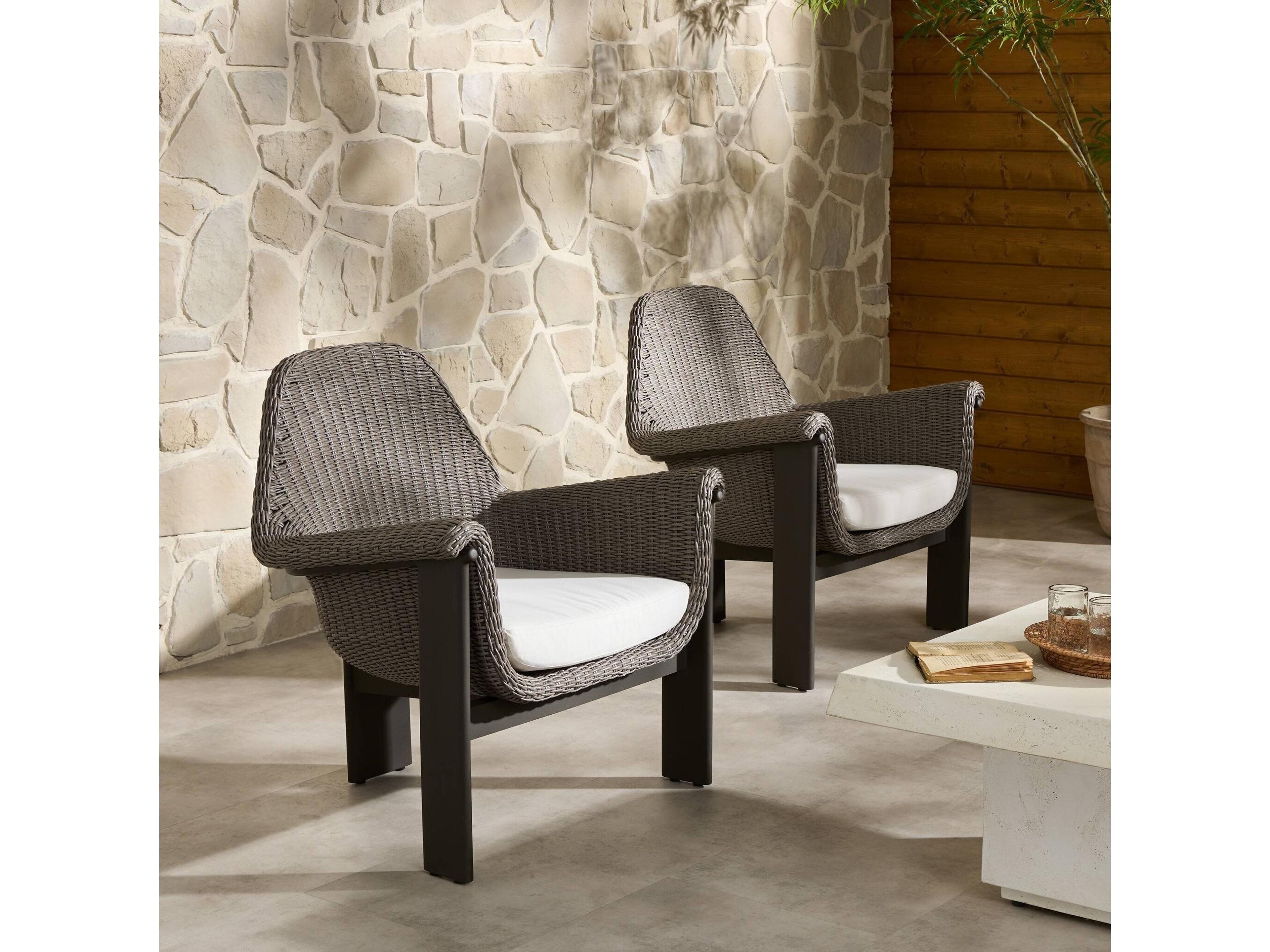 Four Hands Outdoor Garwood Santoro Aluminum Wicker Lounge Chair in Vintage Taupe