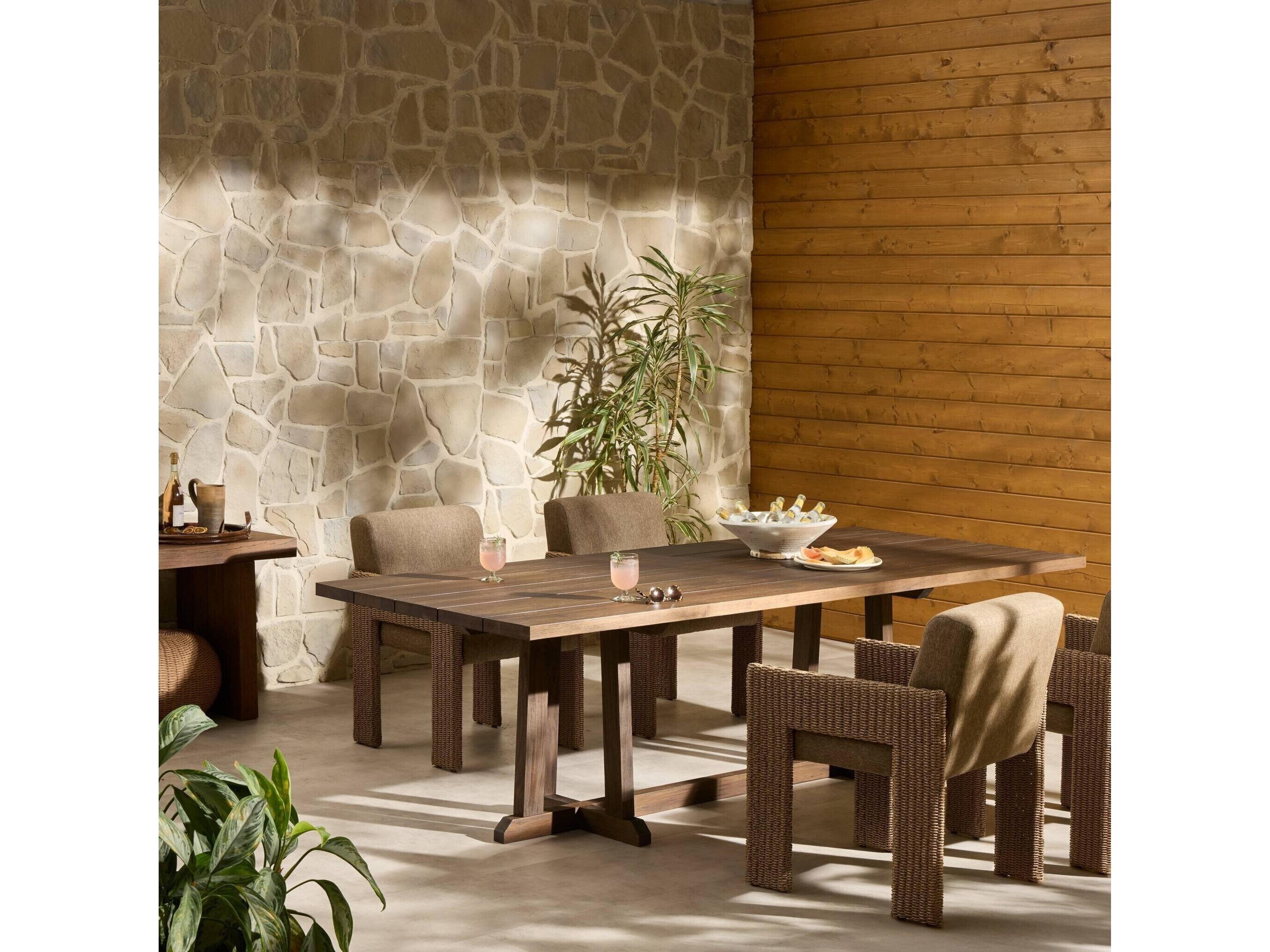 Four Hands Outdoor Indie Outdoor Dining Table Stained Saddle Brown FSC