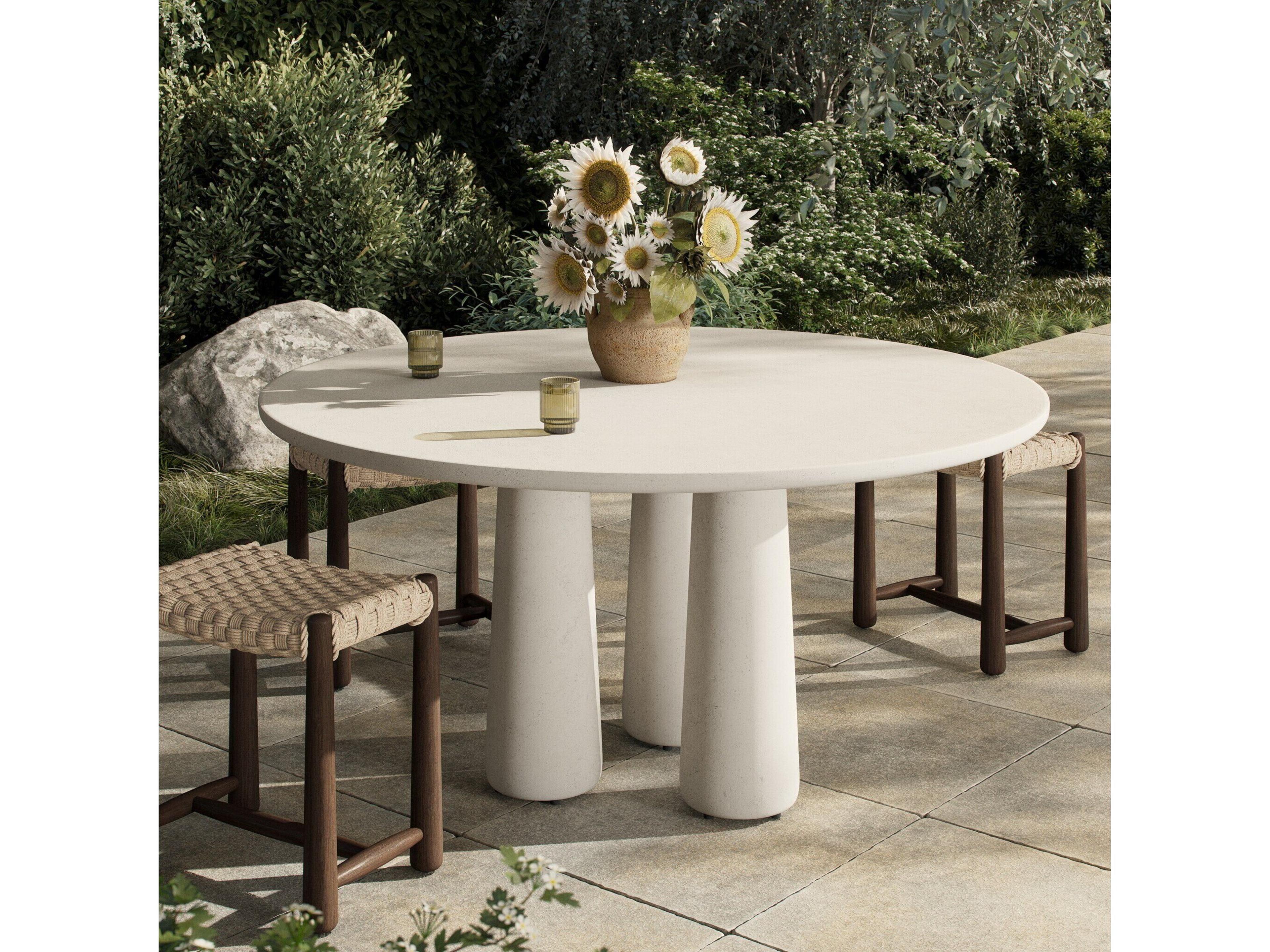 Four Hands Outdoor Rye Outdoor Dining Table-60" Aged White Concrete