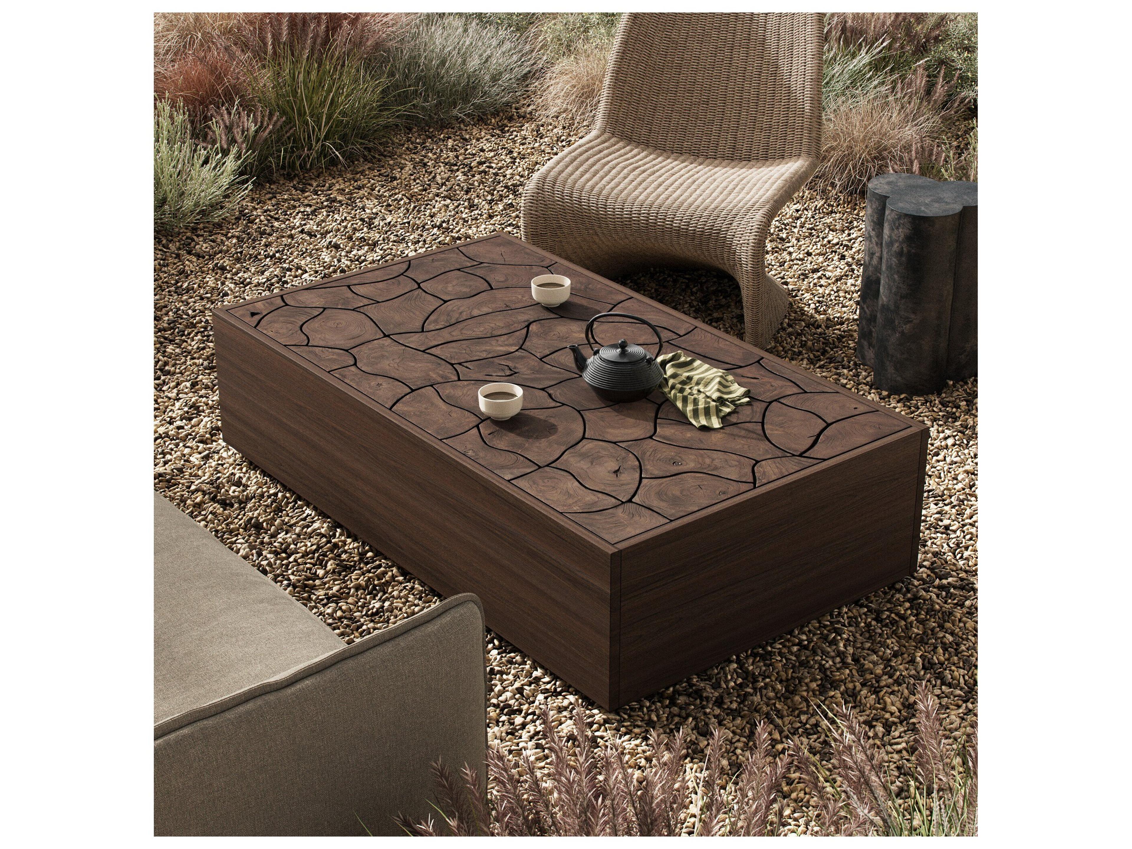 Four Hands Outdoor Ridge Outdoor Rectangular  Coffee Table - Stained Saddle Brown-Teak Root