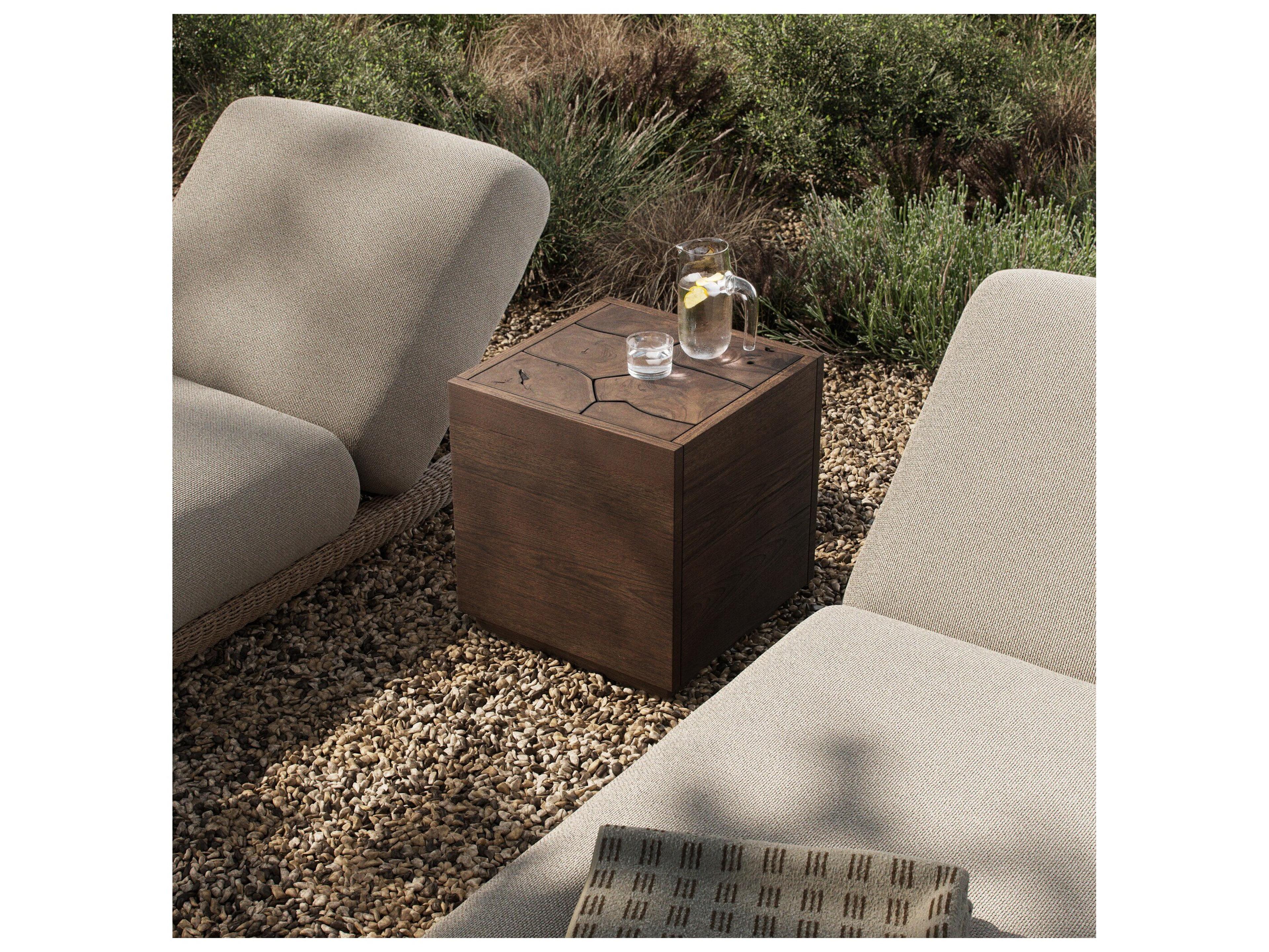 Four Hands Outdoor Ridge Outdoor Square End Table - Stained Saddle Brown-Teak Root