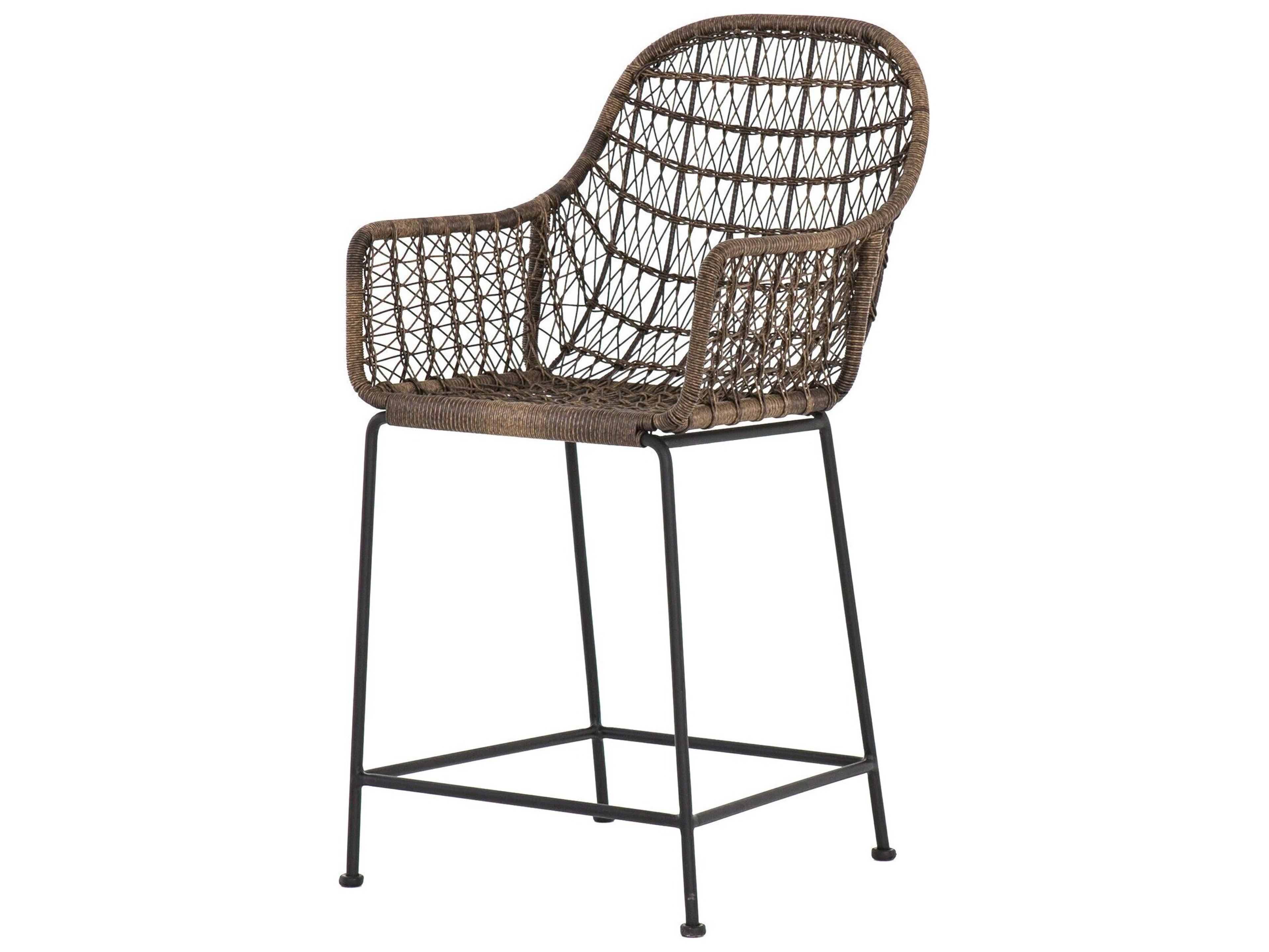 Globetrotter Outdoor Natural Black / Distressed Grey Wrought Iron Wicker Counter Stool