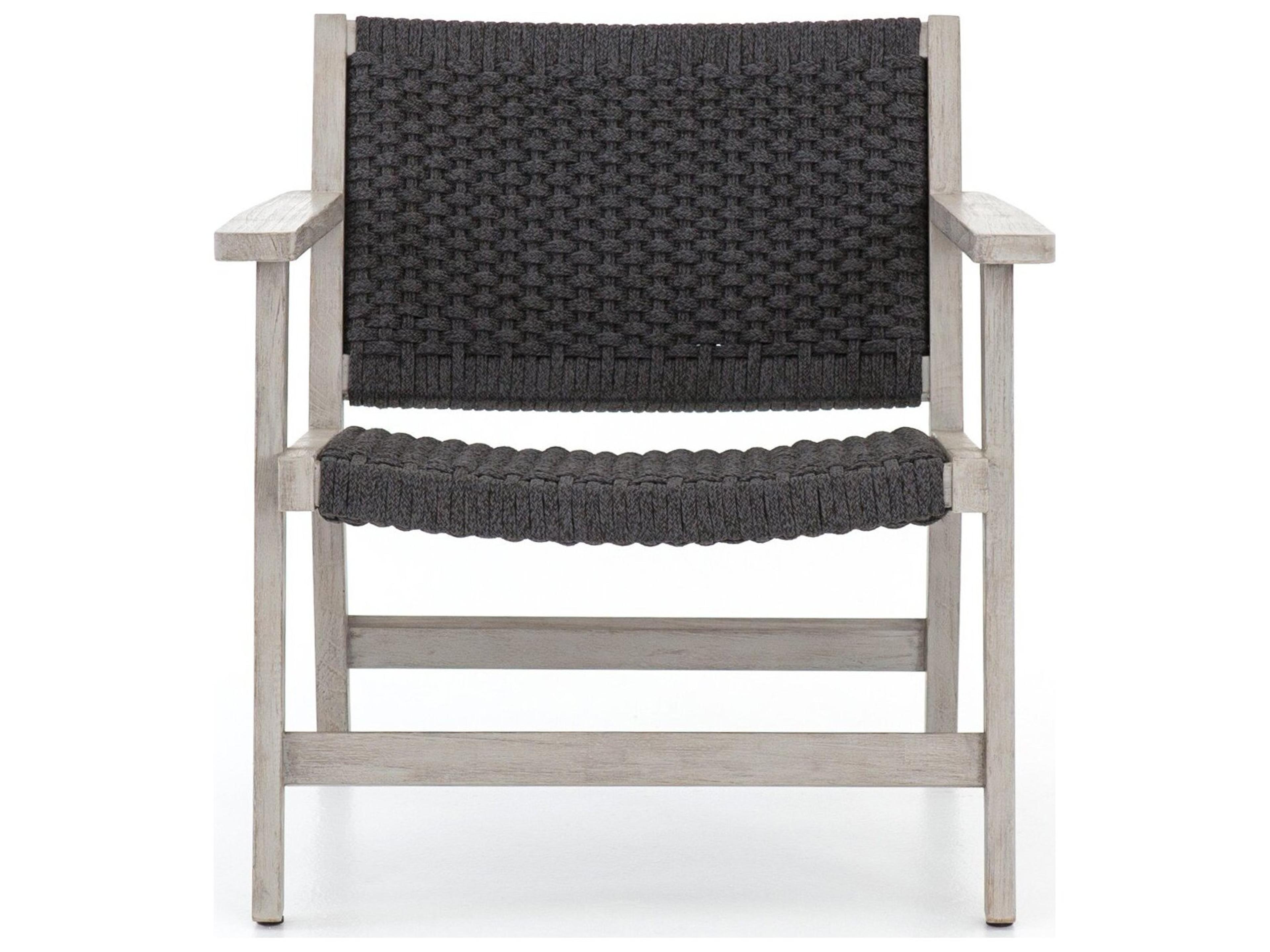 Four Hands Outdoor Solano Thick Dark Grey Rope / Weathered Teak Strap Lounge Chair