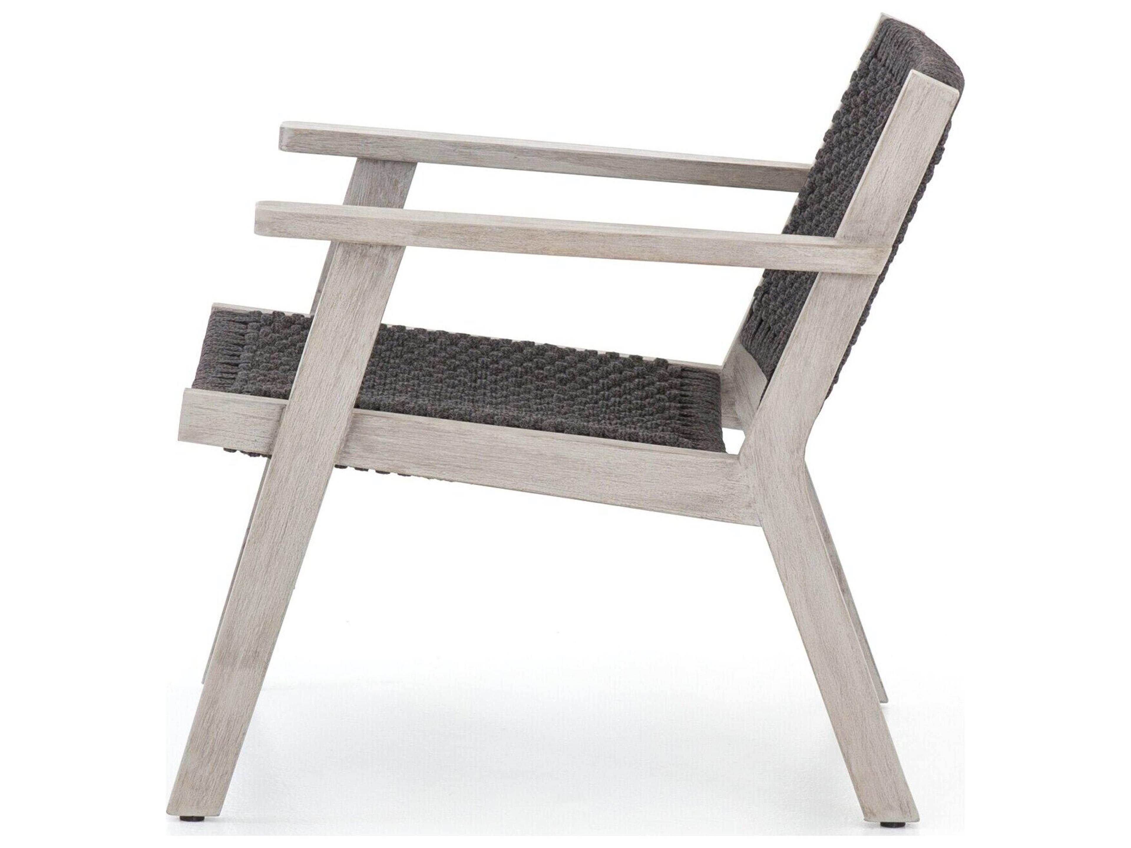 Four Hands Outdoor Solano Thick Dark Grey Rope / Weathered Teak Strap Lounge Chair