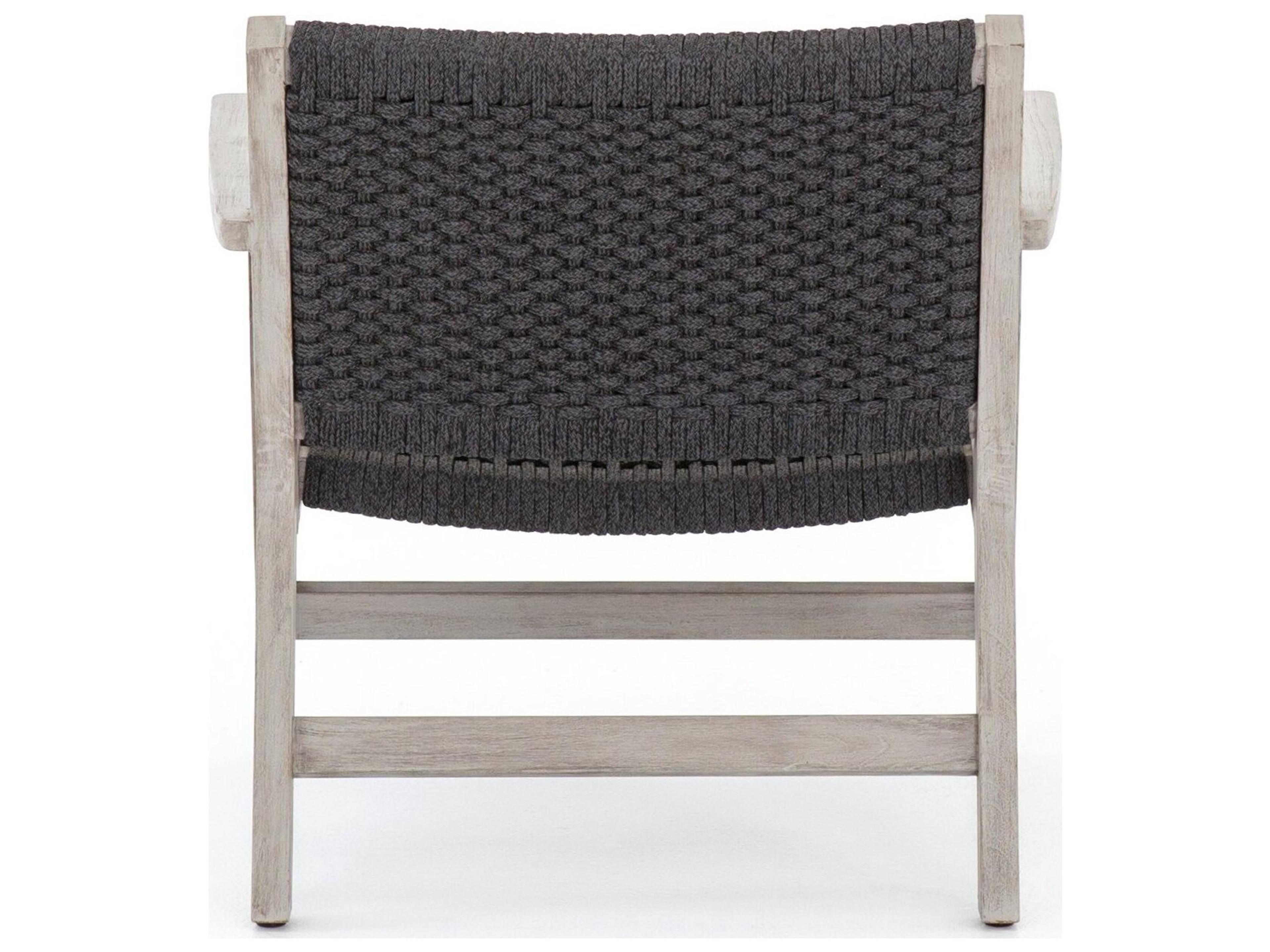 Four Hands Outdoor Solano Thick Dark Grey Rope / Weathered Teak Strap Lounge Chair