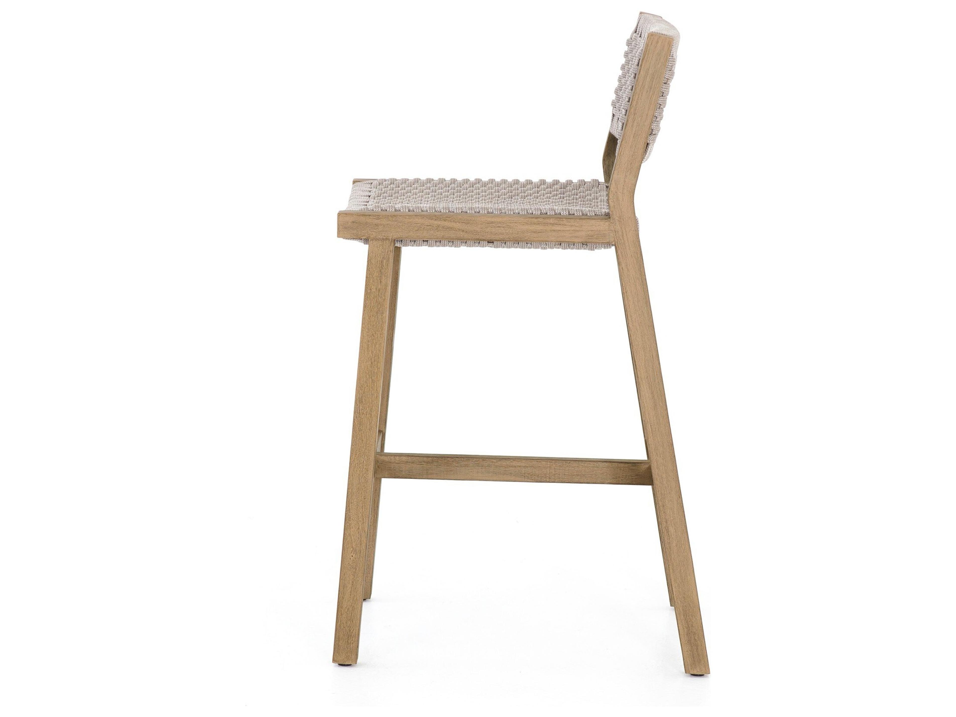 Four Hands Outdoor Solano Thick Grey Rope / Washed Brown Teak Strap Bar Stool