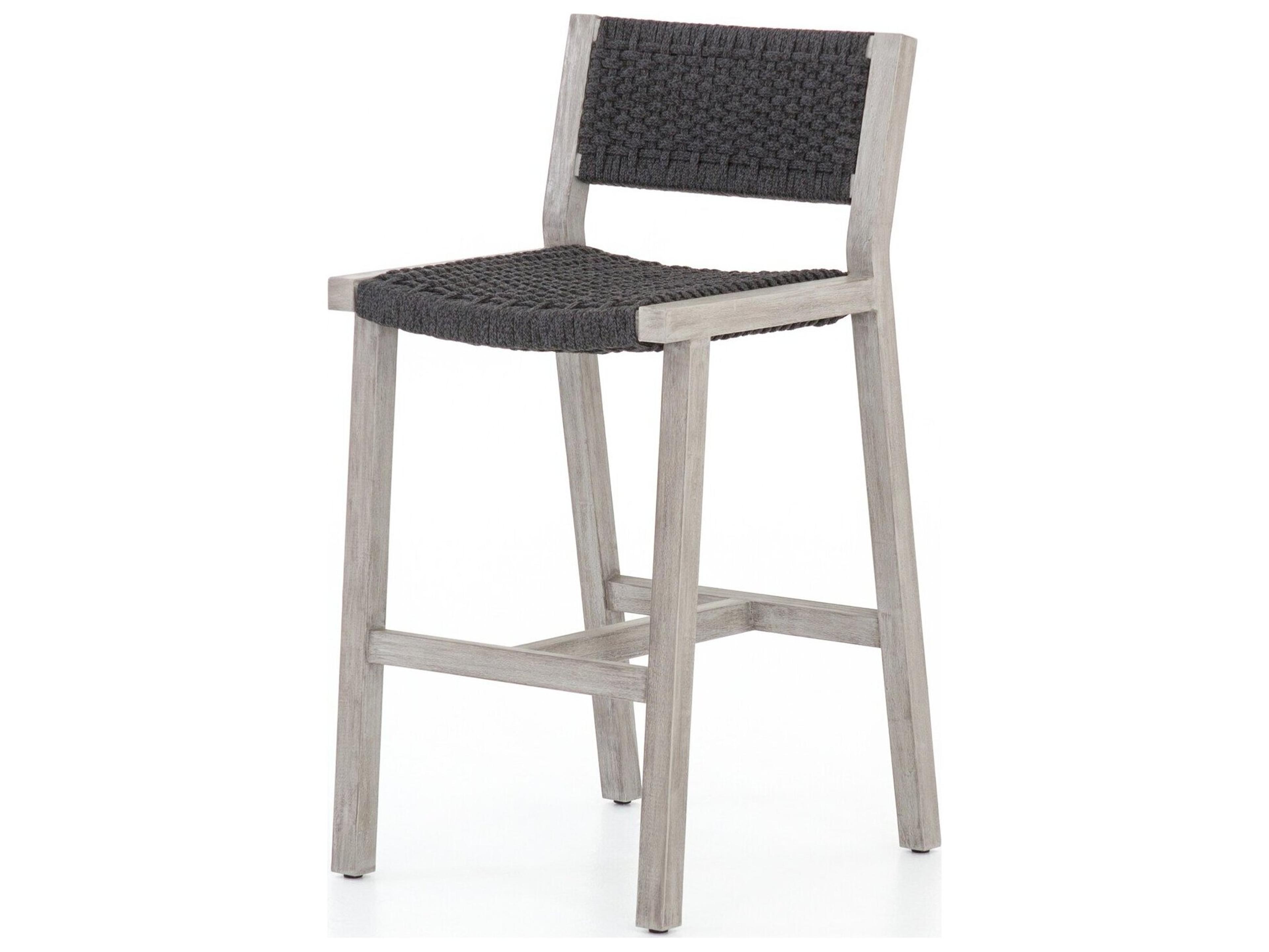 Solano Thick Dark Grey Rope / Weathered Teak Strap Bar Stool