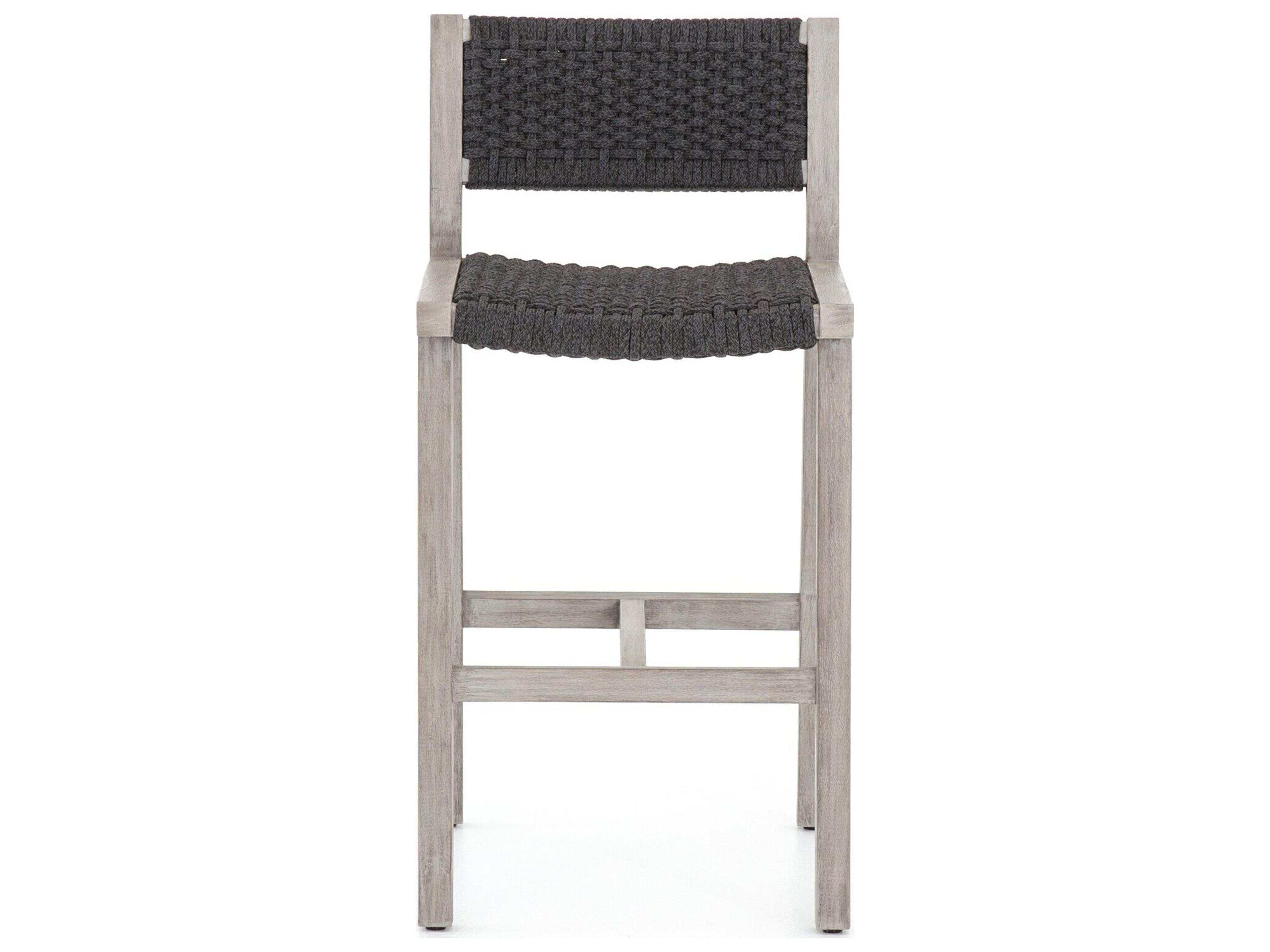 Four Hands Outdoor Solano Thick Dark Grey Rope / Weathered Teak Strap Bar Stool