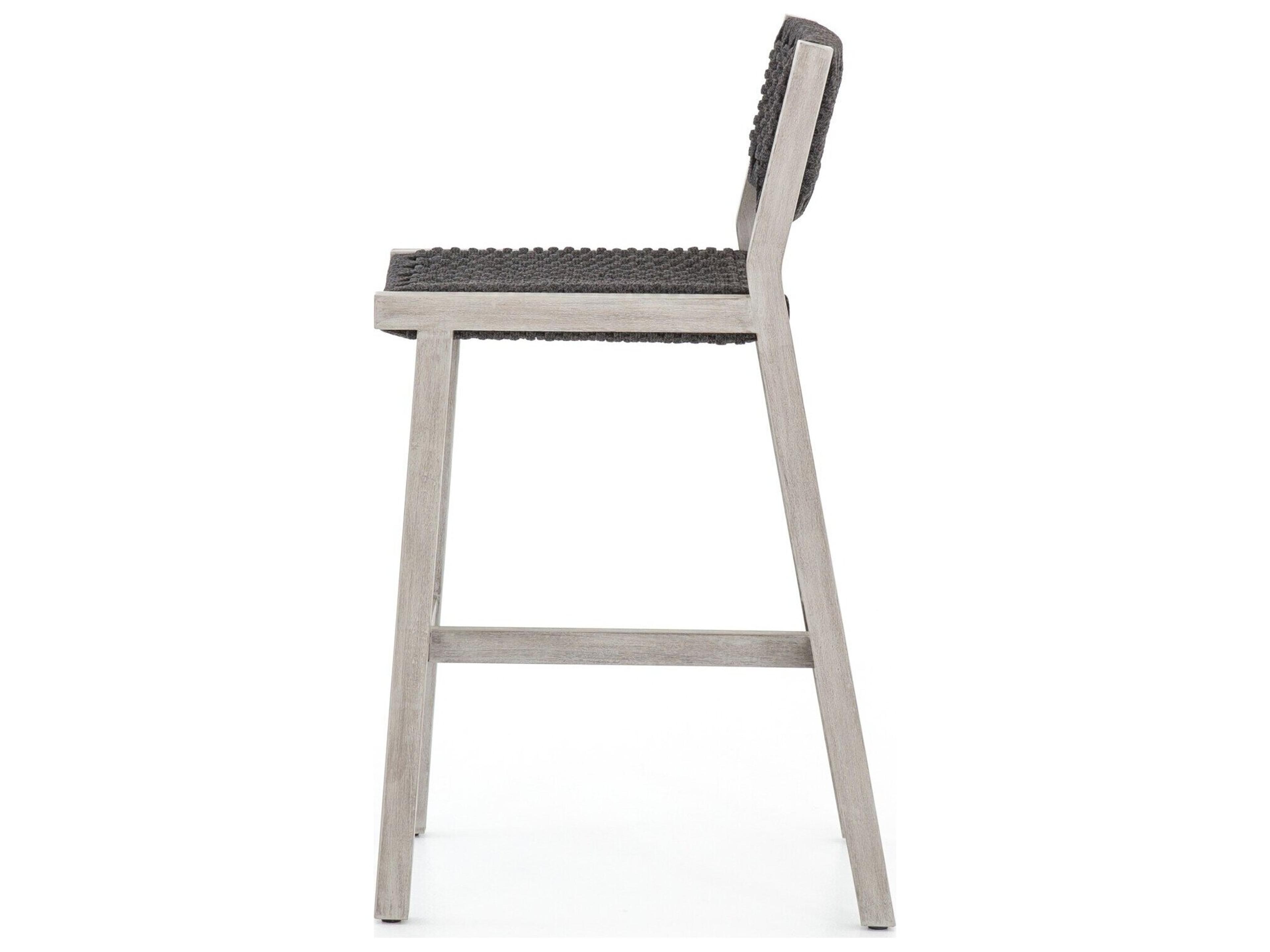Four Hands Outdoor Solano Thick Dark Grey Rope / Weathered Teak Strap Bar Stool