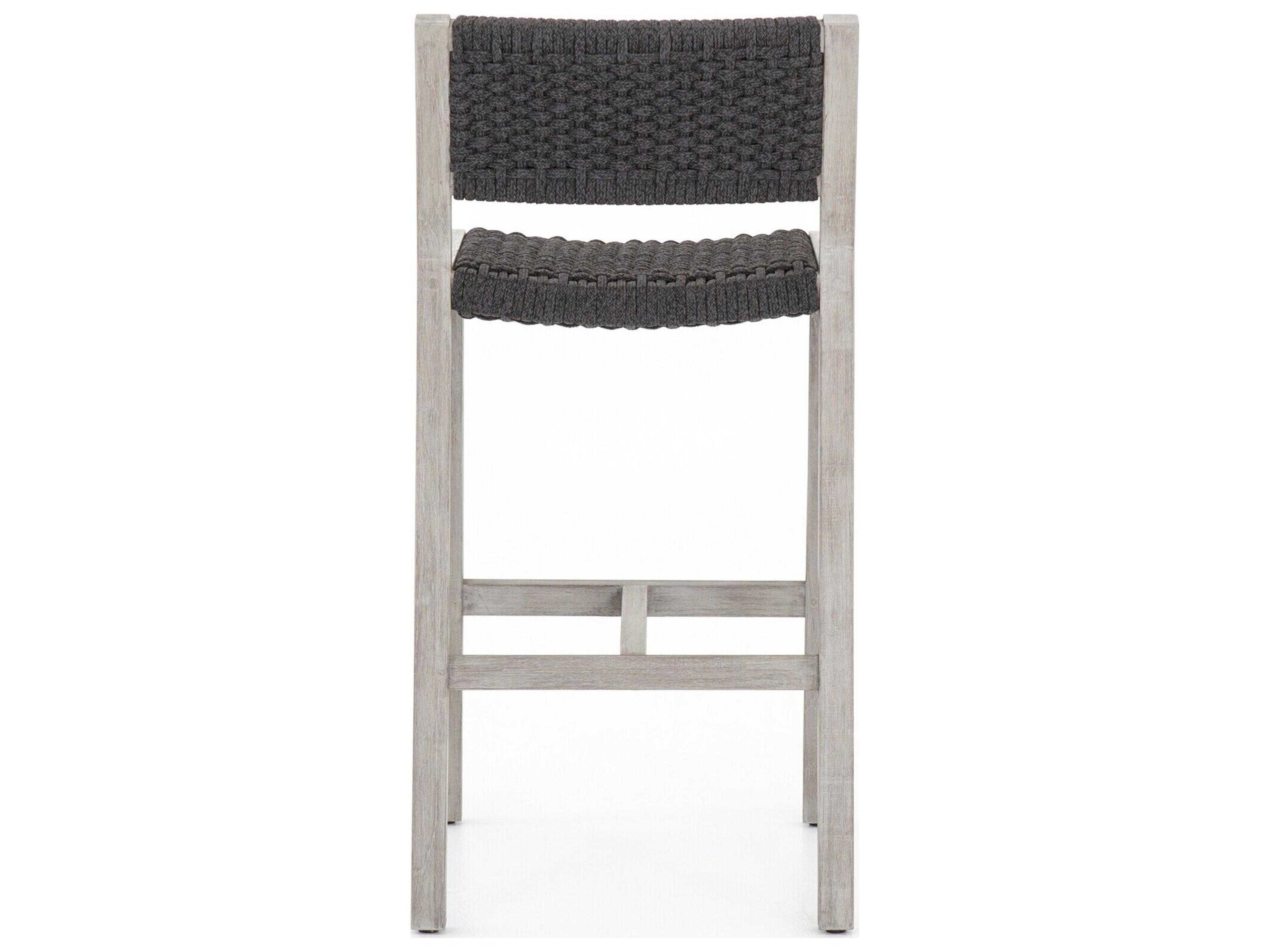 Four Hands Outdoor Solano Thick Dark Grey Rope / Weathered Teak Strap Bar Stool