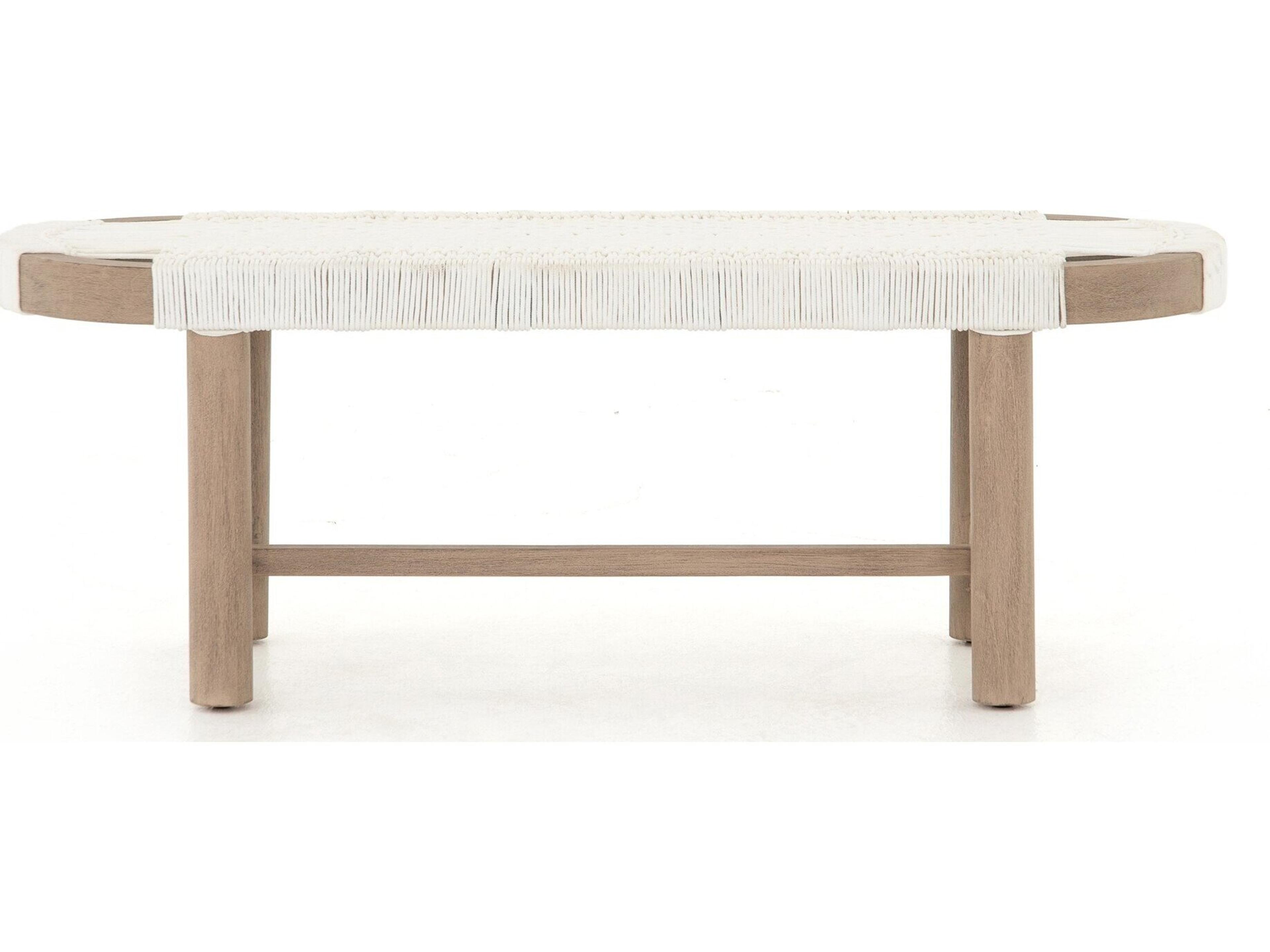 Four Hands Outdoor Solano Washed Brown / White Rope Teak Bench